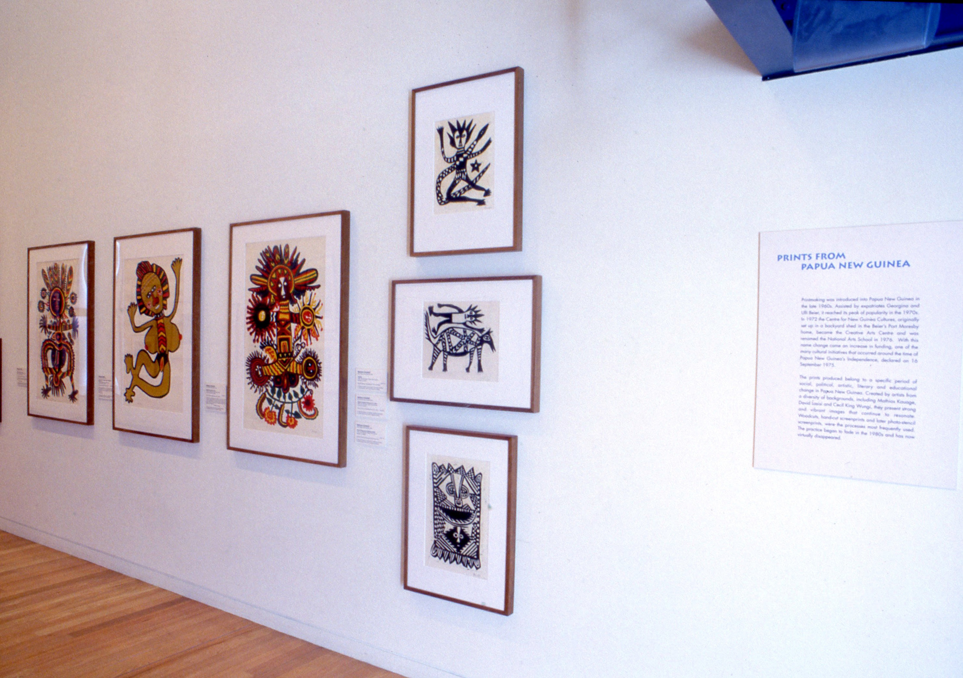 Installation view, Islands in the Sun: Prints by indigenous artists of Australia and the Australasian region, Adam Art Gallery Te Pātaka Toi, Victoria University of Wellington, 2002
