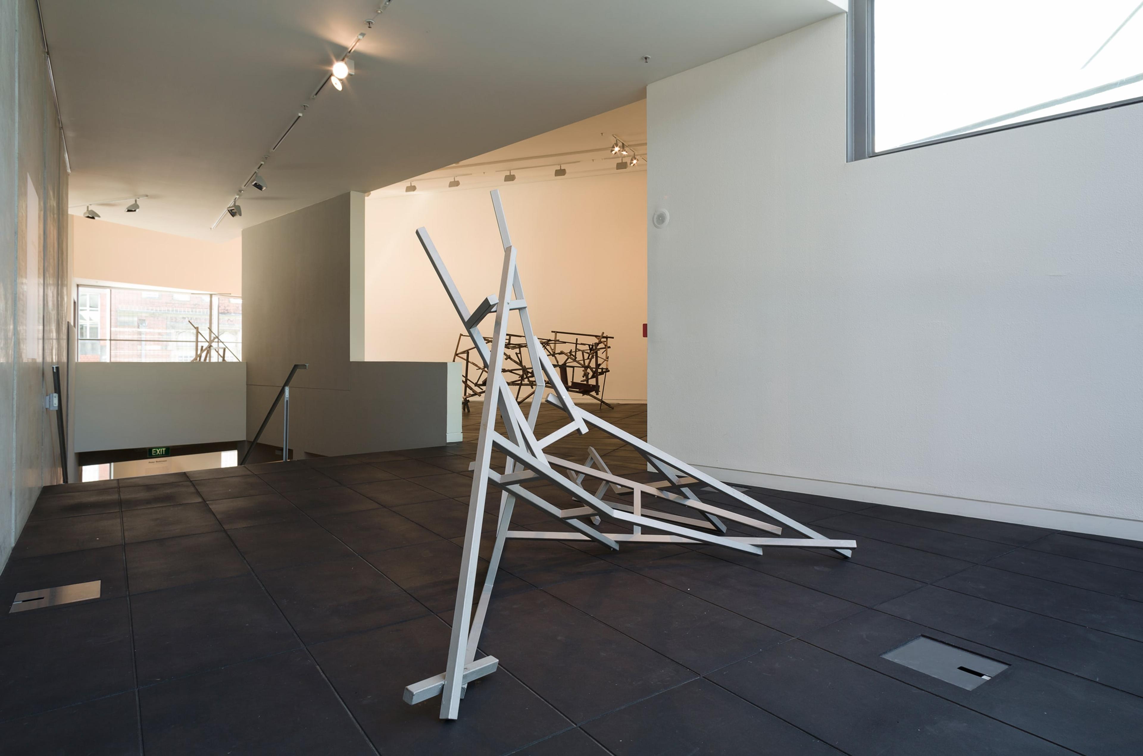 Installation view of John Panting: Spatial Constructions at the Adam Art Gallery, showing 5.12 (Untitled V) , 1972–73, steel, 183 x 305 x 152cm. Collection of Christchurch Art Gallery Te Puna o Waiwhetu. Photo: Shaun Waugh.