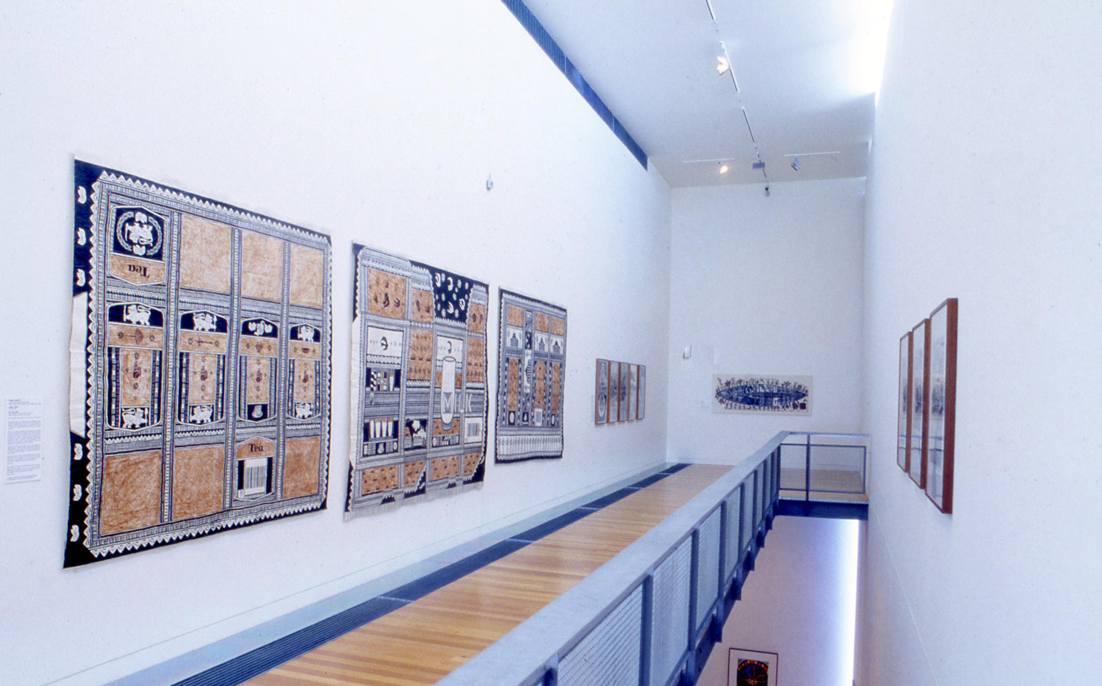 Installation view, Islands in the Sun: Prints by indigenous artists of Australia and the Australasian region, Adam Art Gallery Te Pātaka Toi, Victoria University of Wellington, 2002