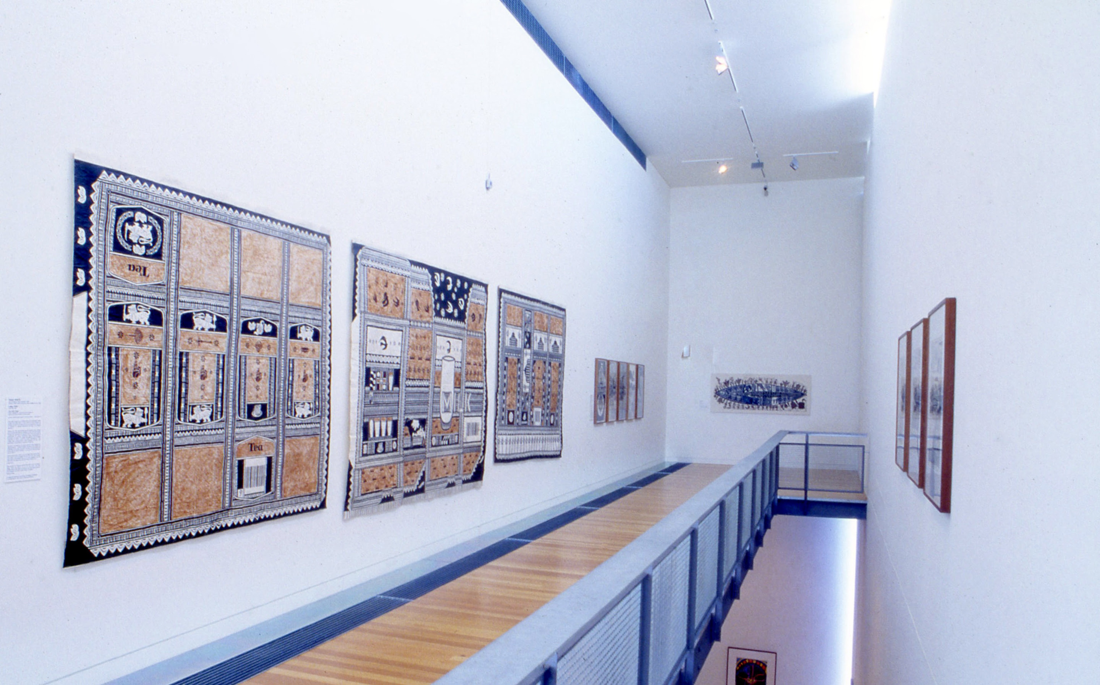 Installation view, Islands in the Sun: Prints by indigenous artists of Australia and the Australasian region, Adam Art Gallery Te Pātaka Toi, Victoria University of Wellington, 2002