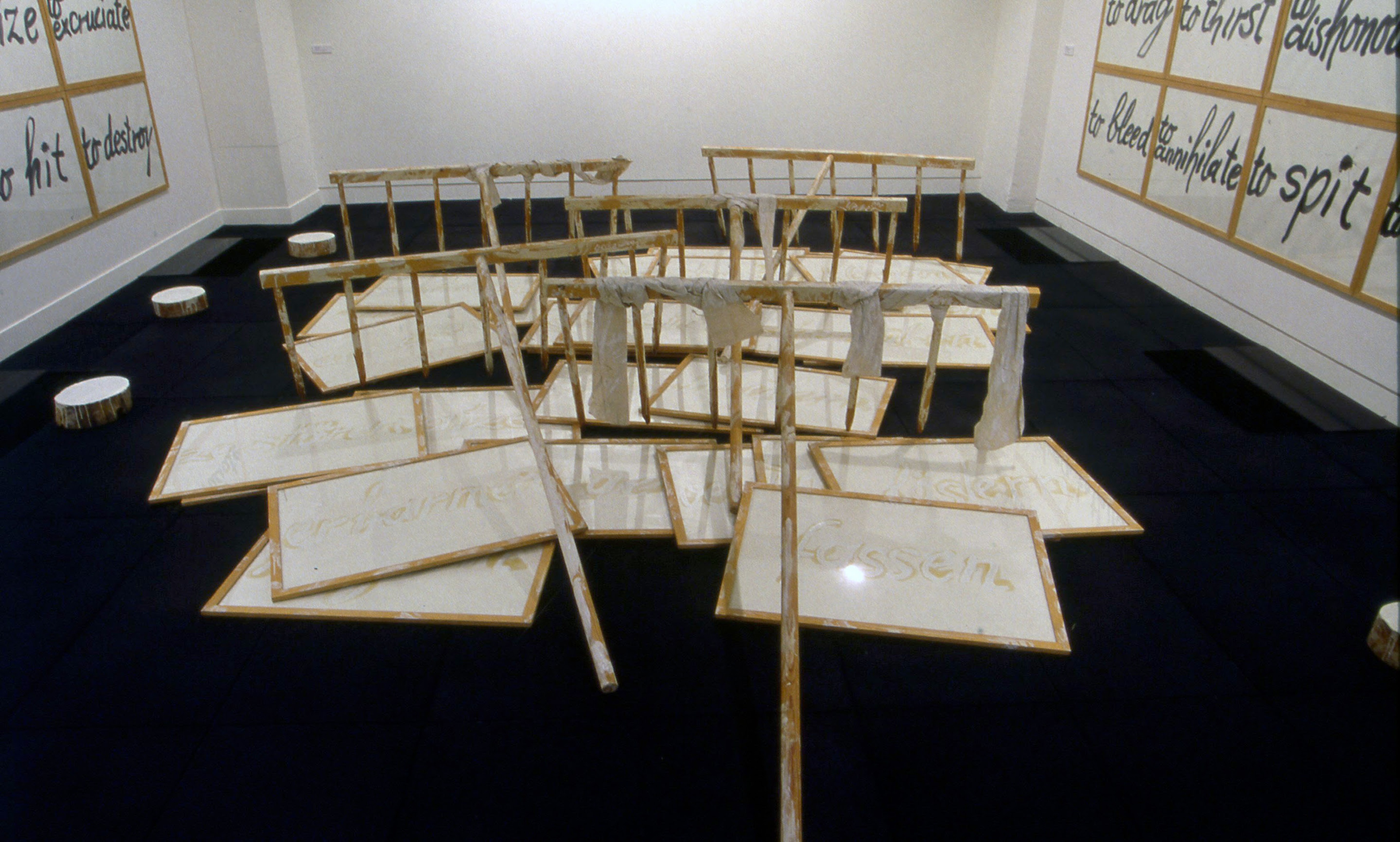 Installation view, Man’s Inhumanity: 14 Pacified Implements, Adam Art Gallery Te Pātaka Toi, Victoria University of Wellington, 2002