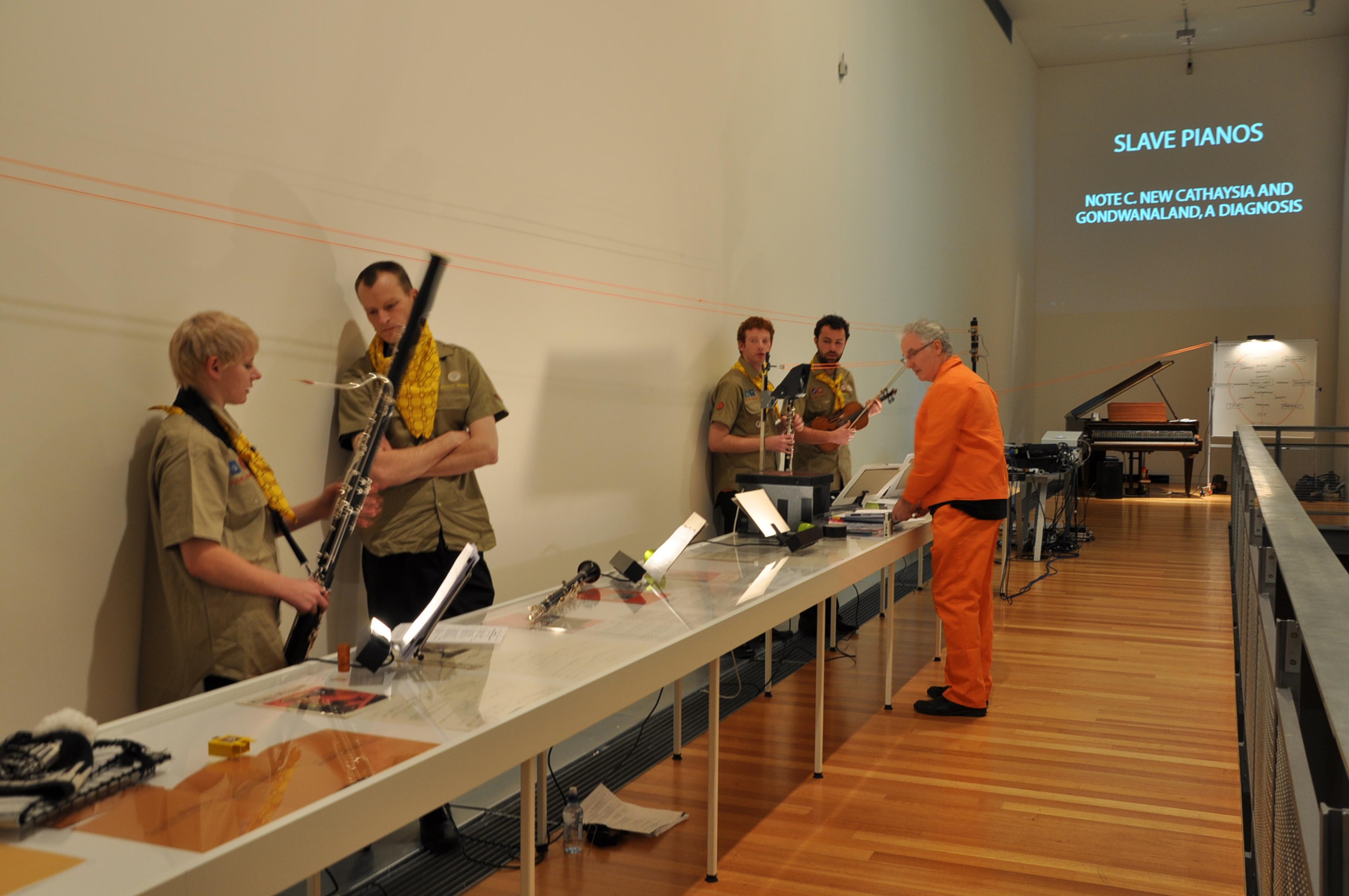 Slave Pianos Pianology: A Schema and Historio-Materialist Prognostic. Installation view, Play On, Adam Art Gallery, Victoria University of Wellington