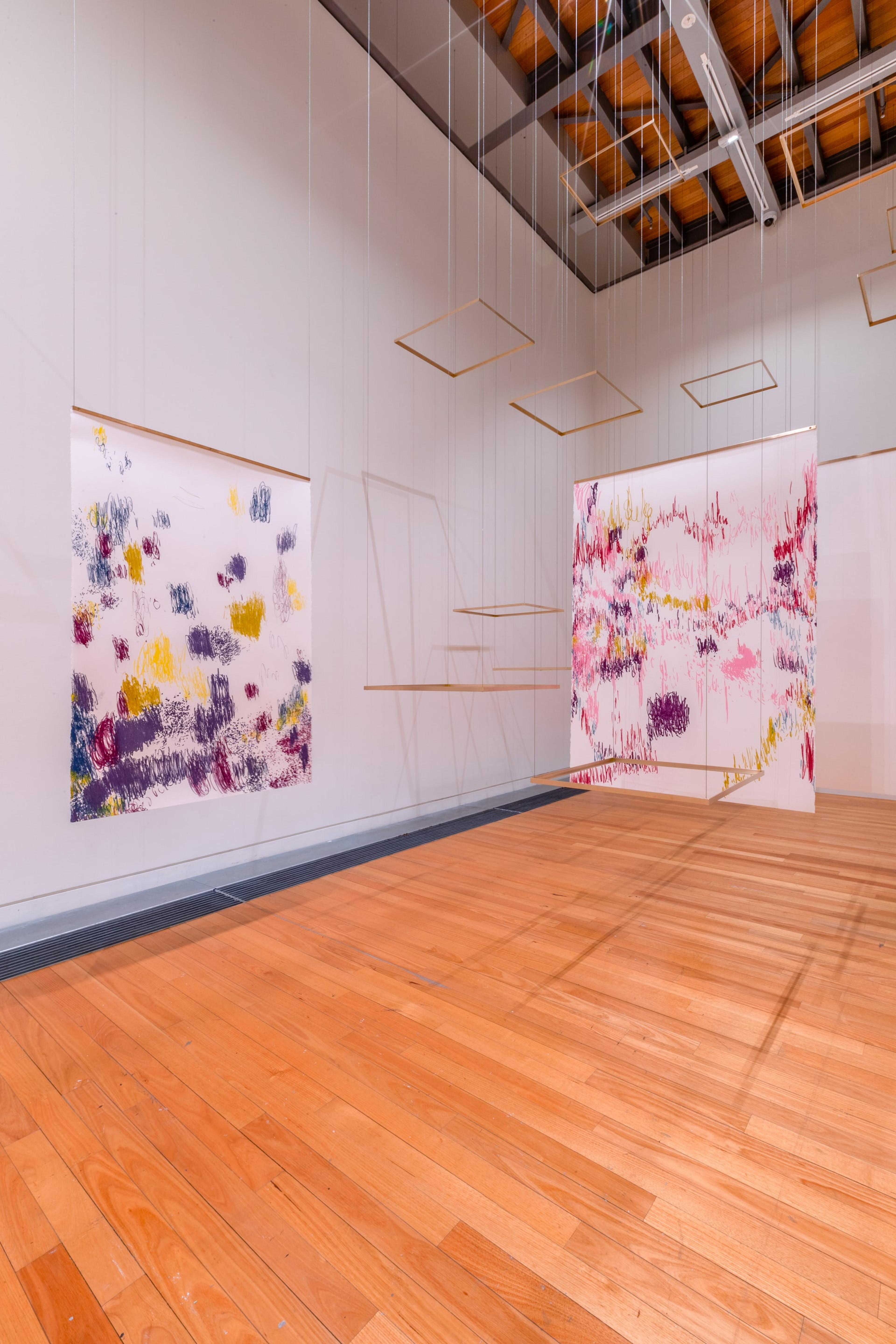 Installation view, Pieces on Earth (2020) in Energy Work: Kathy Barry/Sarah Smuts Kennedy, Te Pātaka Toi Adam Art Gallery, Victoria University of Wellington. Photo: Ted Whitaker