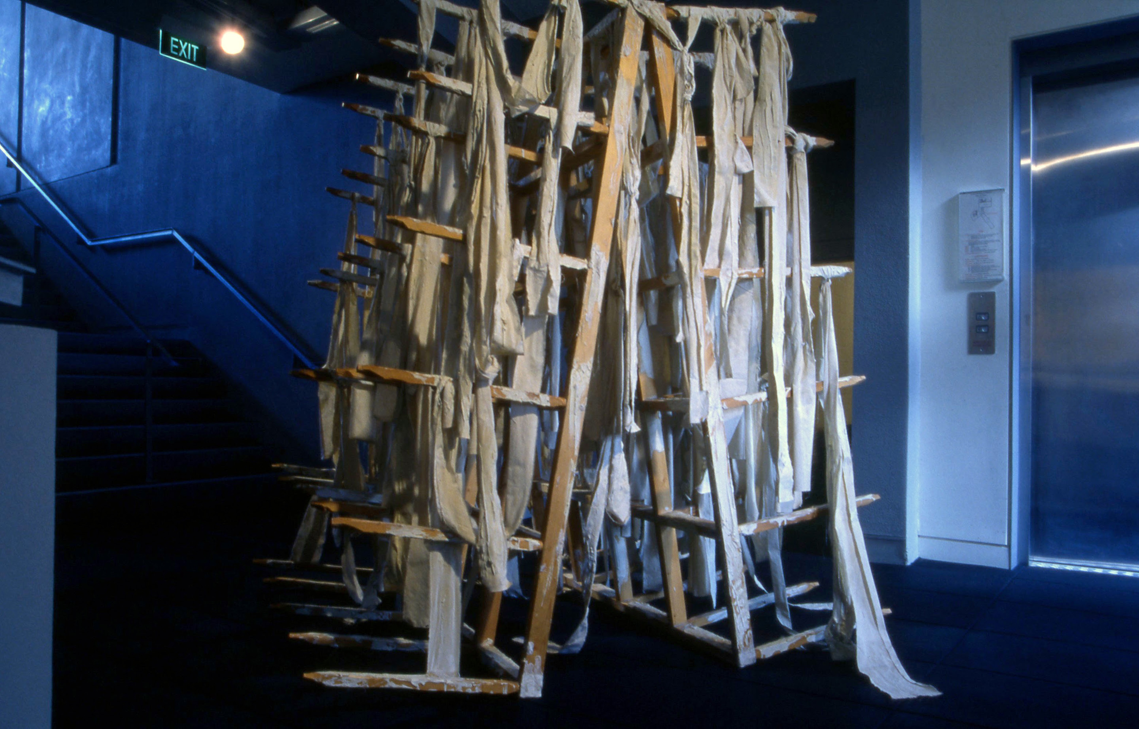 Installation view, Man’s Inhumanity: 14 Pacified Implements, Adam Art Gallery Te Pātaka Toi, Victoria University of Wellington, 2002