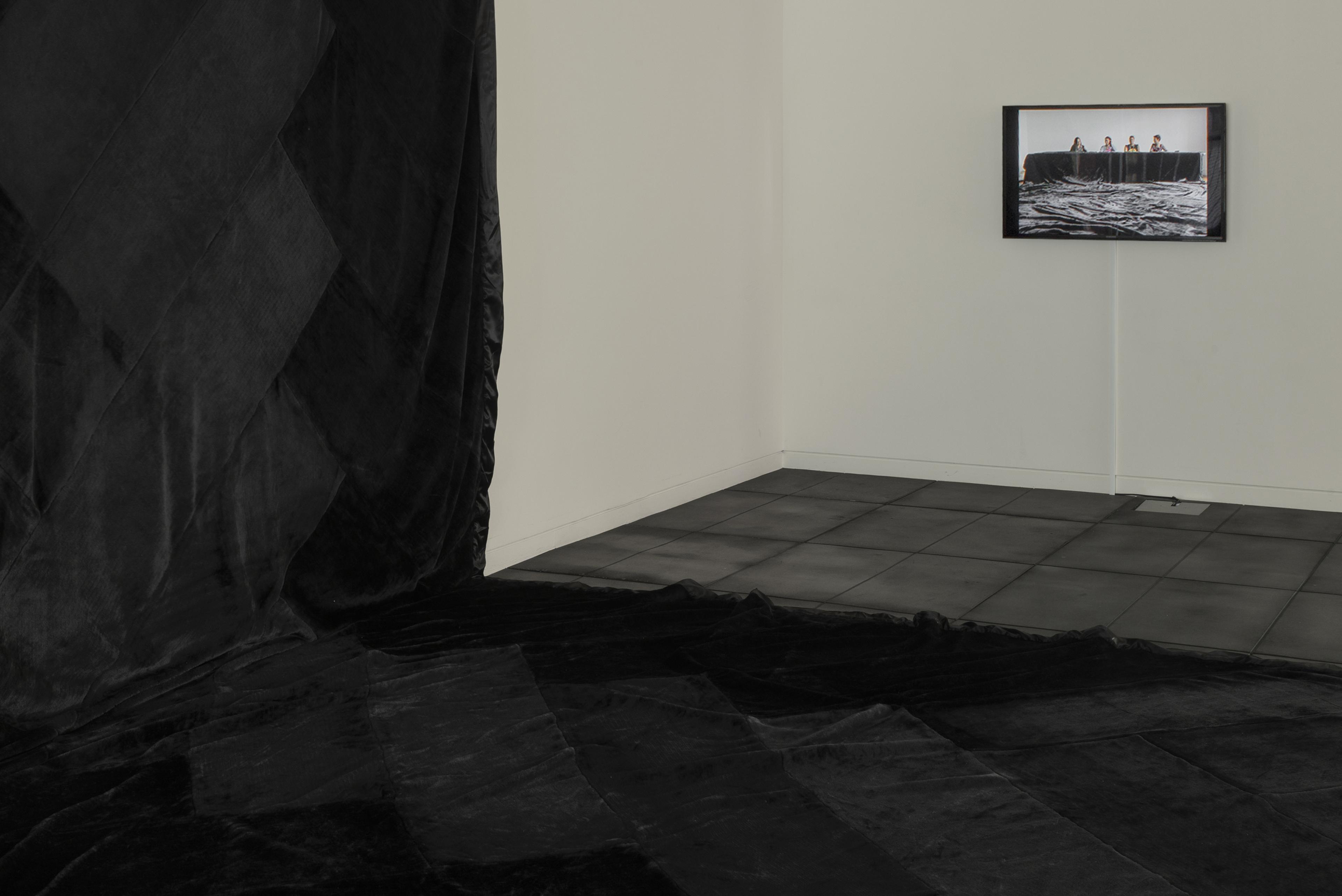 Mata Aho Collective, Te Whare Pora, 2012, woven faux mink blanket, 10m x 5m, Victoria University of Wellington Art Collection, purchased 2019. Installation view, Te whai a te whenua: Mata Aho Collective’s Te Whare Pora, Adam Art Gallery Te Pātaka Toi, Victoria University of Wellington, 6 November 2019 – 22 March 2020. Photo: Shaun Matthews