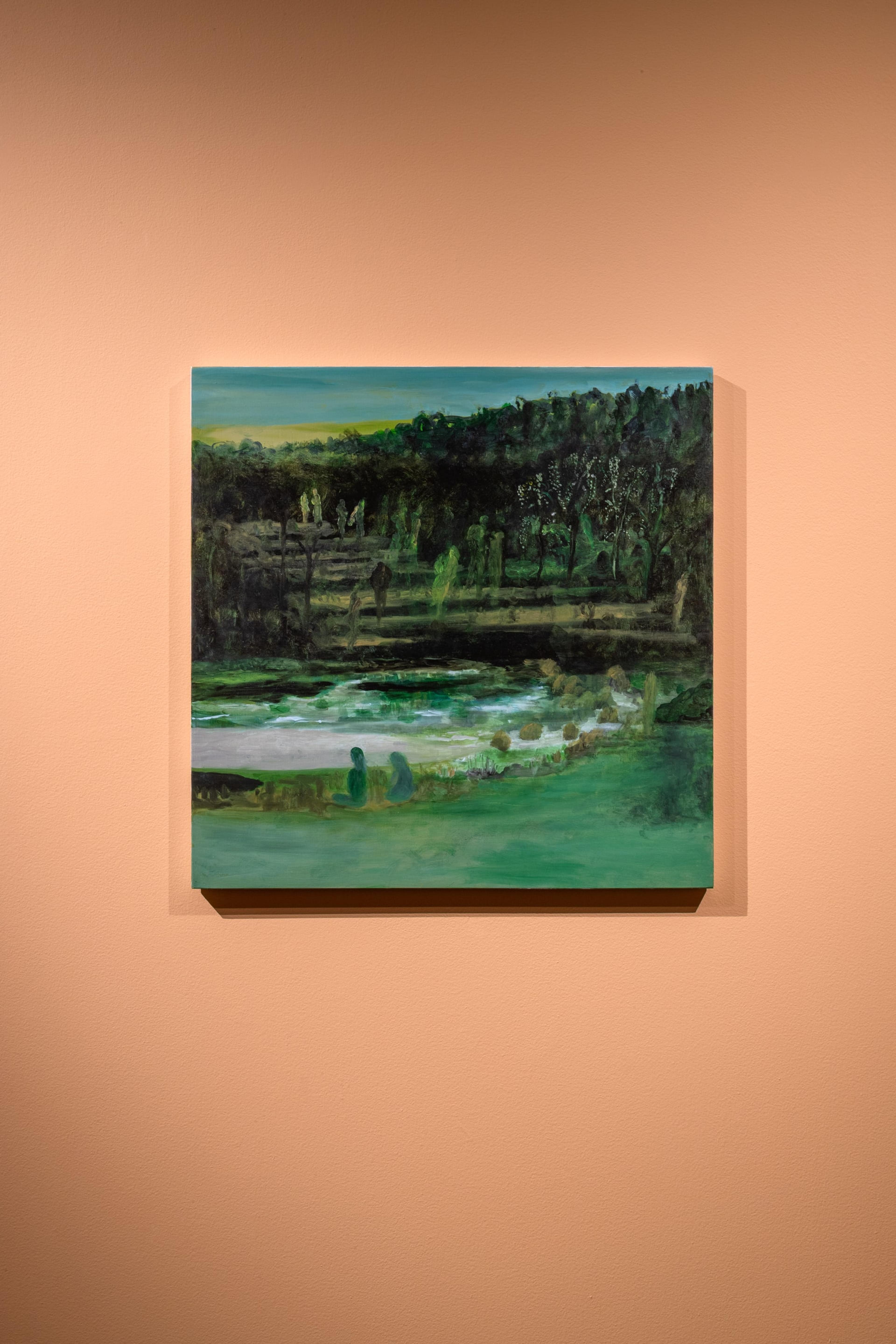 Barbara Tuck, Ngā Uruora, 2022, oil on board, 600 x 600mm. Installation view, Barbara Tuck – Delirium Crossing, Te Pātaka Toi Adam Art Gallery, Wellington, Victoria University of Wellington. Photo by Ted Whitaker