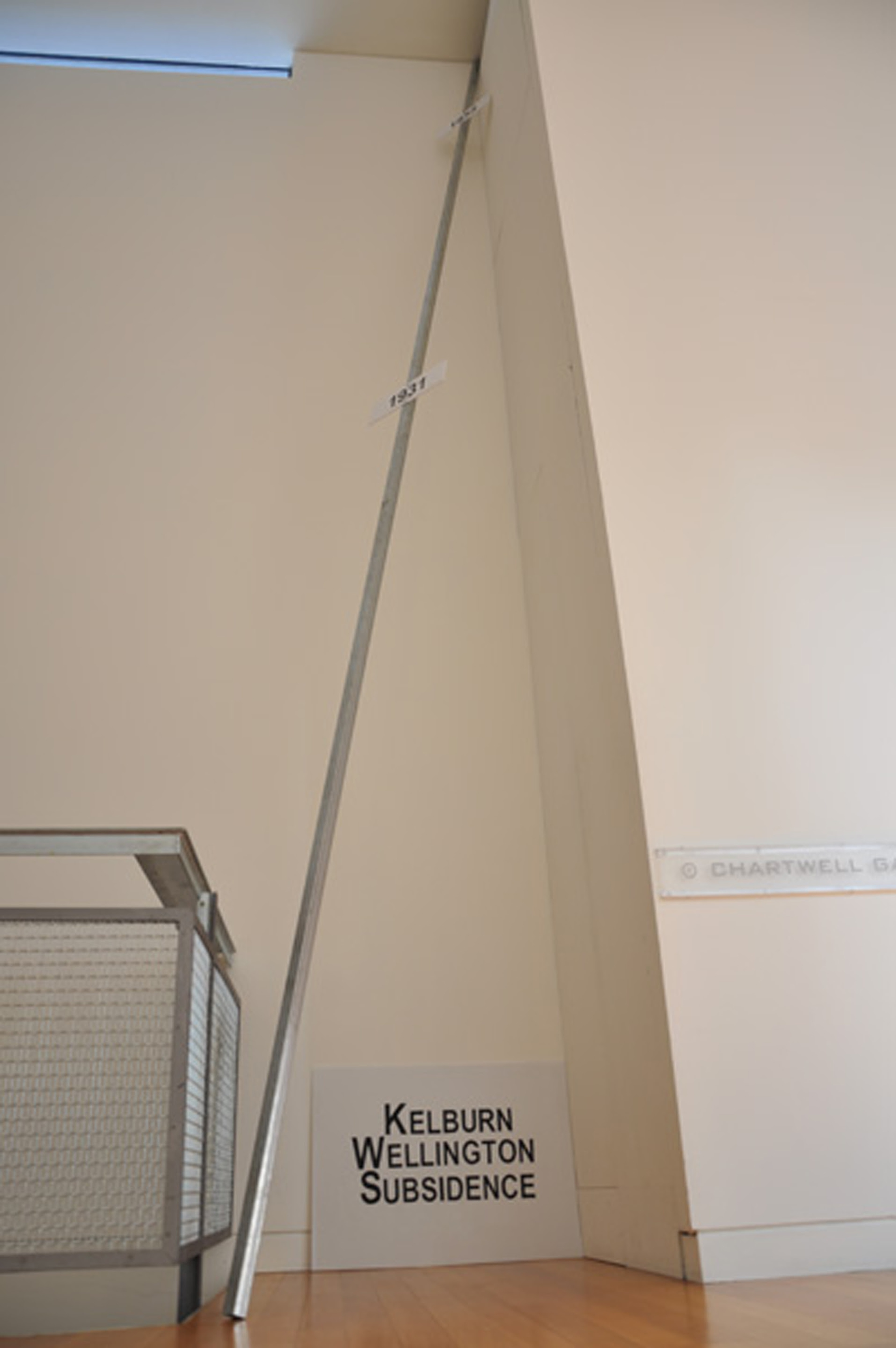 William Hsu, Moving Wellington's Faults: Kelburn deflation exercise, 2009, digital animation, deflation pole, altered map. Installation view, The Future is Unwritten, Adam Art Gallery Te Pātaka Toi, Victoria University of Wellington, 2009