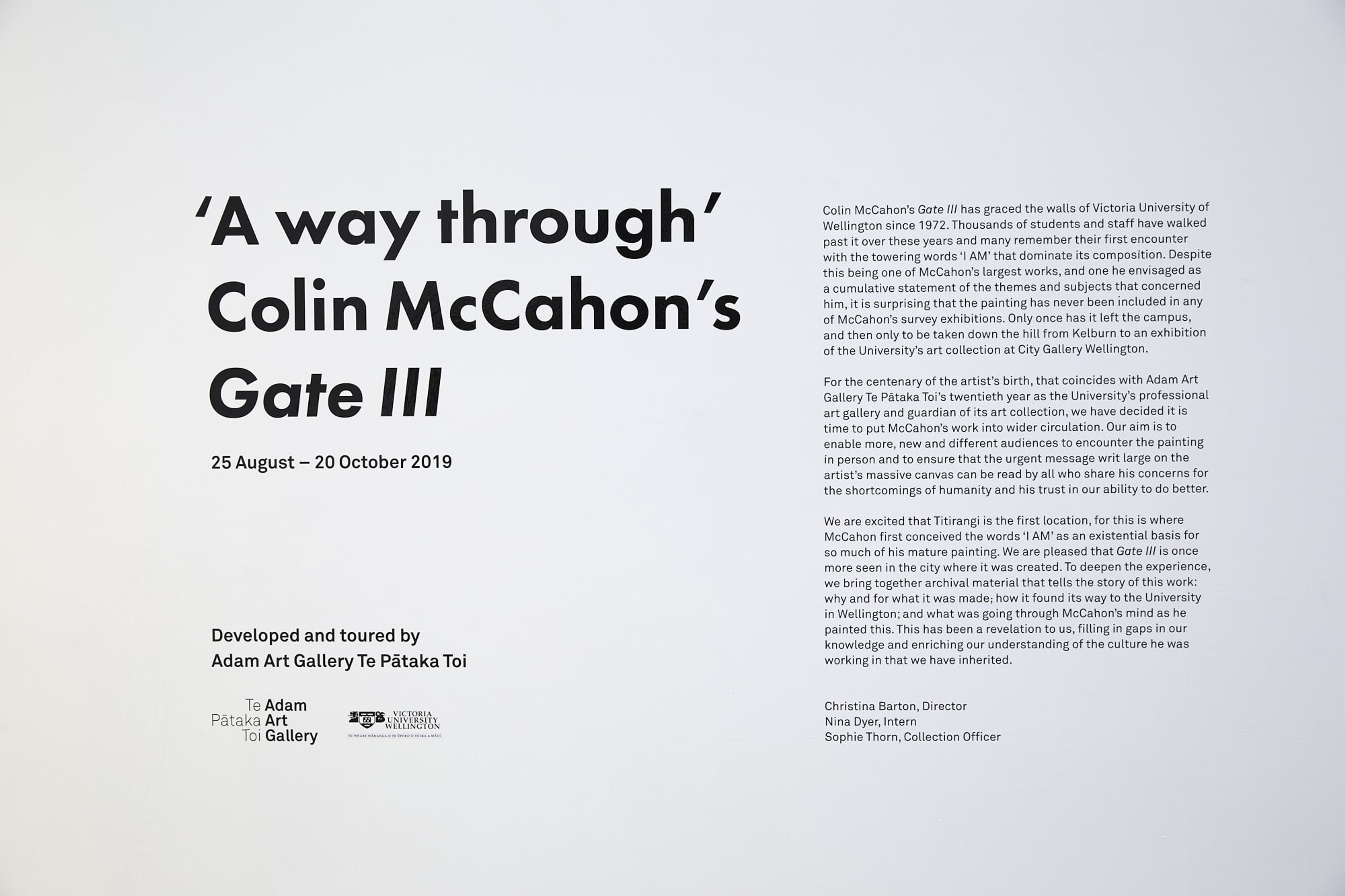Installation view exhibition 'A way through' Colin McCahon's 'Gate III'