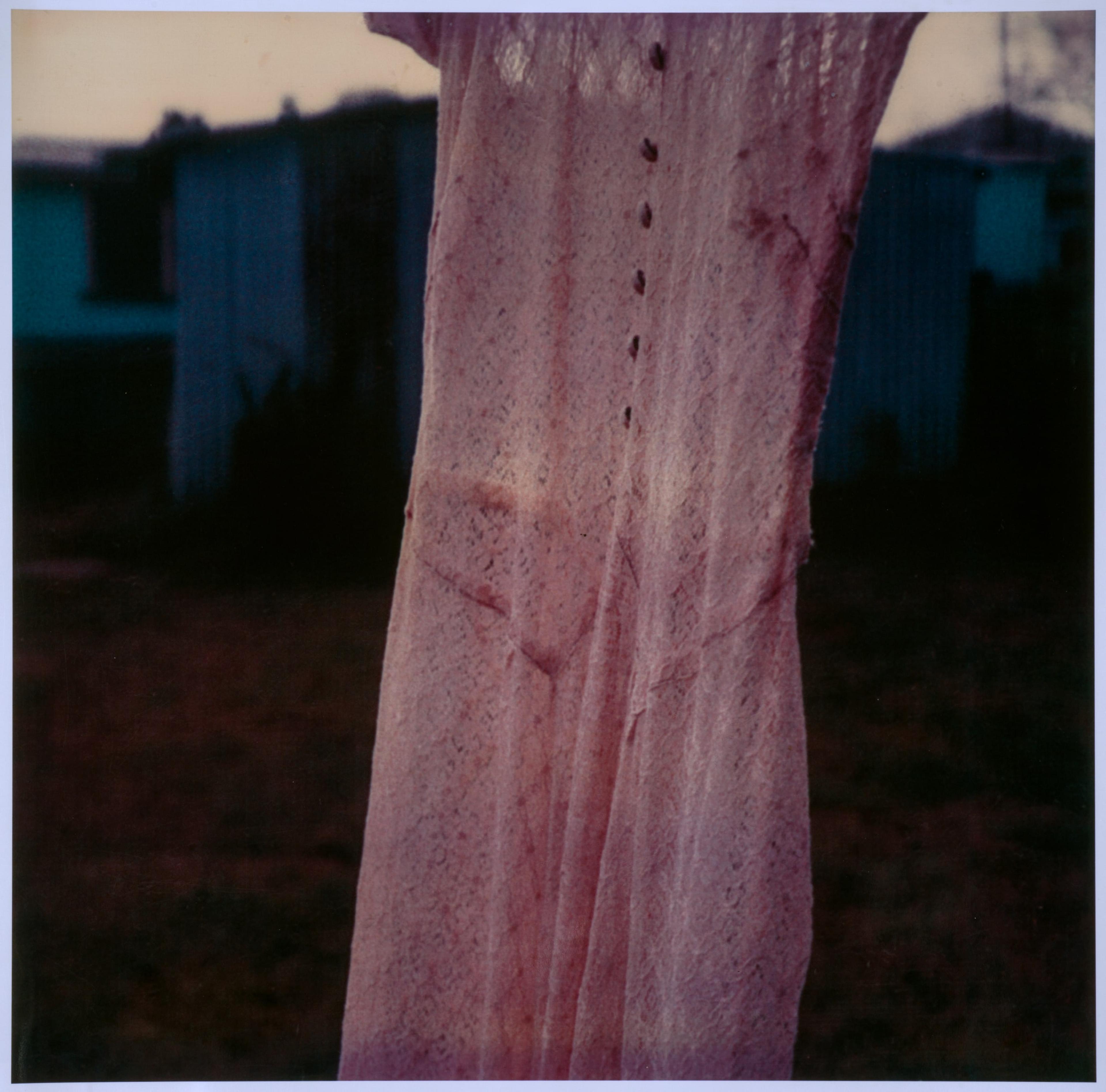 Janet Bayly, Lace Dress 2(detail), 1979/2002, five colour Lambda prints from SX-70 Polaroids. Courtesy of the artist in Fragments of a World, curated by Sandy Callister, Adam Art Gallery Te Pātaka Toi, Victoria University of Wellington (photo: Shaun Waugh)