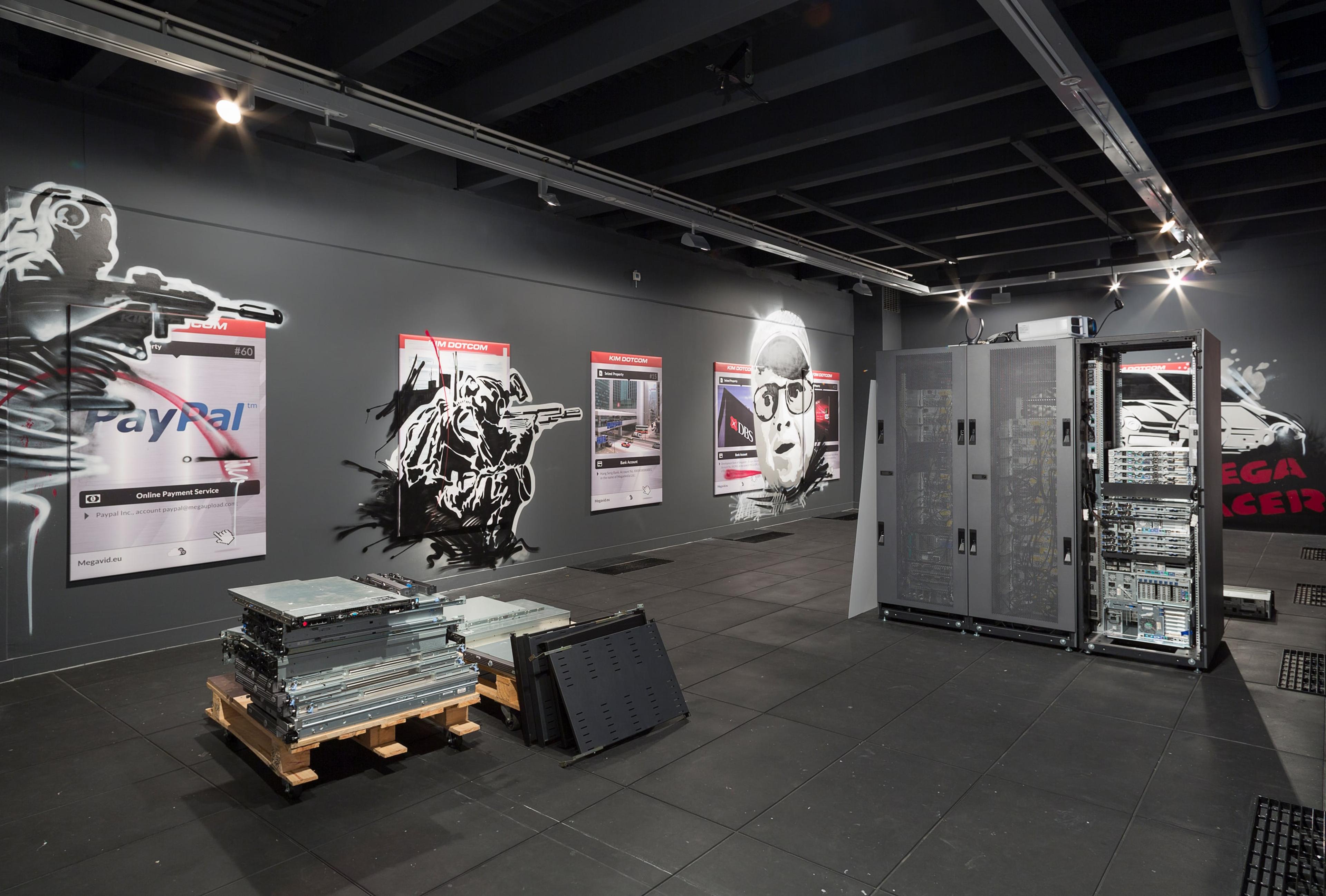 Simon Denny, The Personal Effects of Kim Dotcom 2014, installation view at the Adam Art Gallery, Victoria University of Wellington ©Simon Denny (photo: Shaun Waugh).