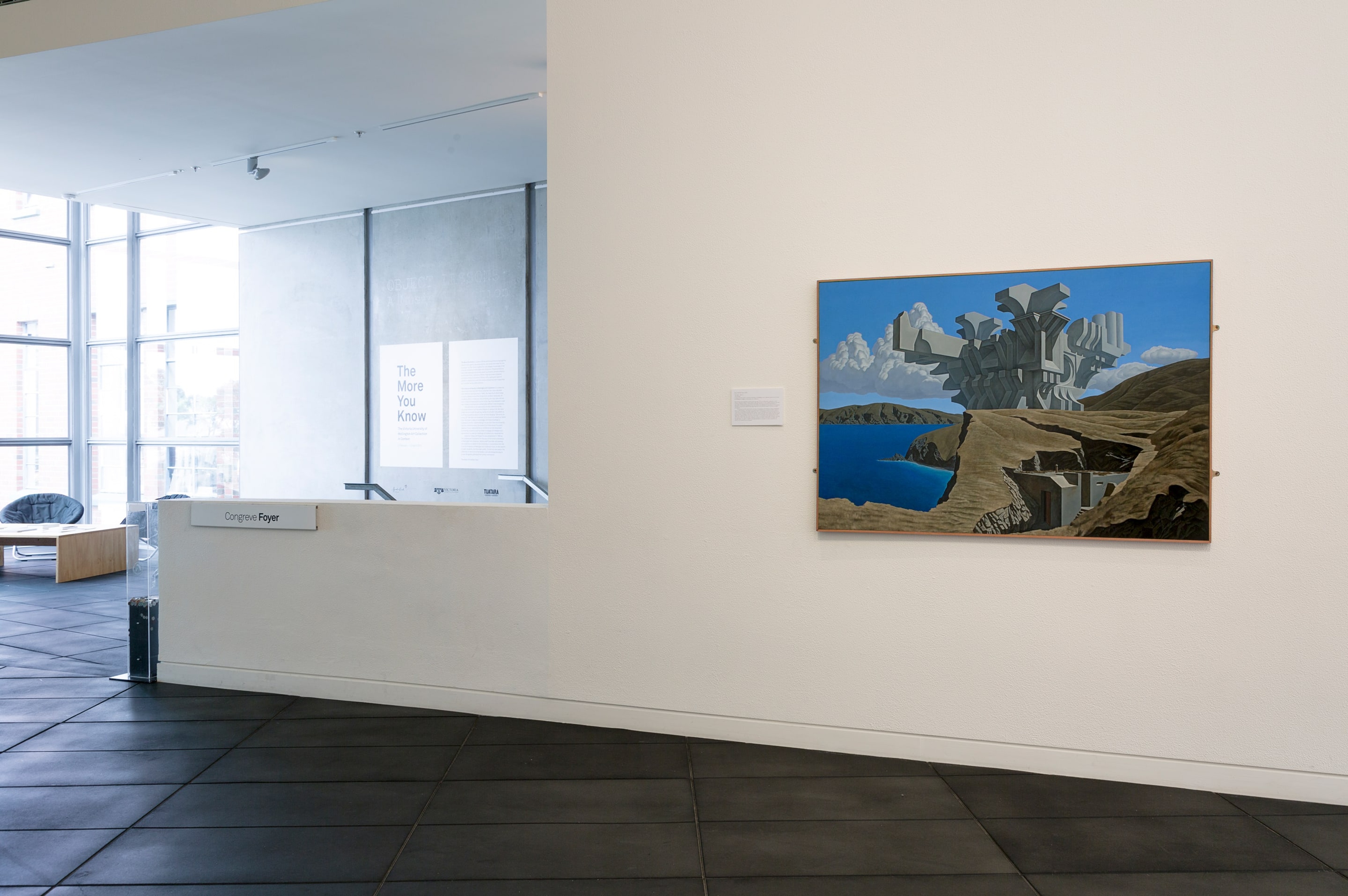Installation view of the exhibition Then and Now, Here and Nowhere: Gavin Hipkins, Peter Trevelyan, Shaun Waugh, Kate Woods, and Brent Wong in The More You Know: The Victoria University Art Collection in Context at the Adam Art Gallery Te Pātaka Toi, Victoria University of Wellington (photo: Shaun Waugh)