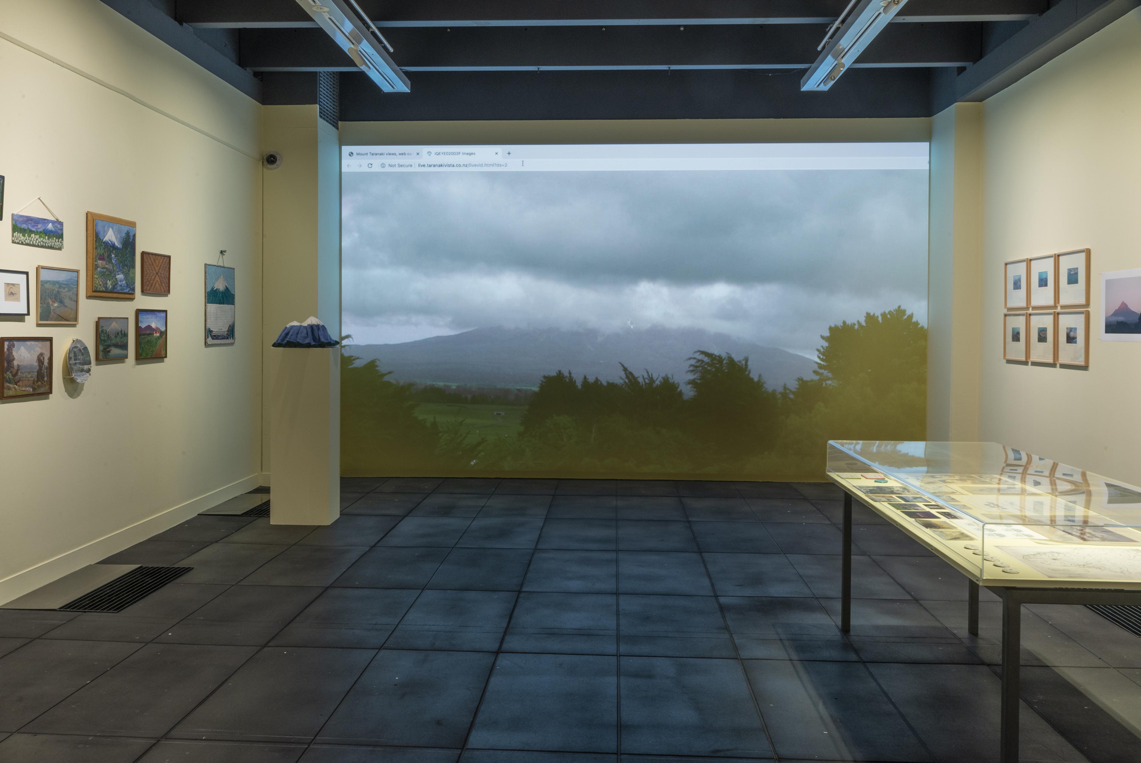 Installation view of The Live Feed – Fiona Clark’s ‘Egmontiana’, Adam Art Gallery Te Pātaka Toi, Victoria University of Wellington, 6 November 2019 – 22 March 2020. Photo: Shaun Matthews