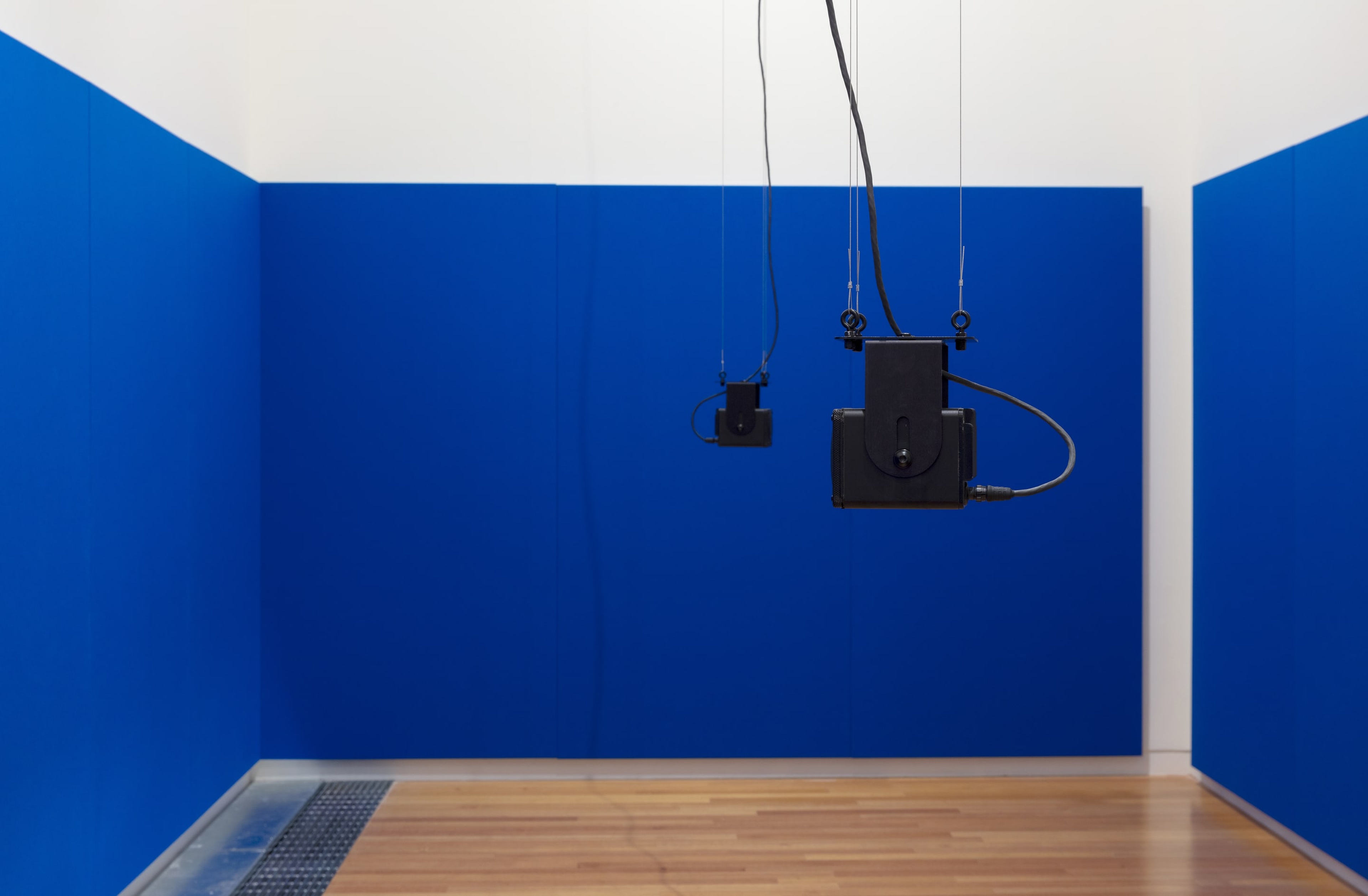 Florian Hecker, Formulation DBM Self, 2015–2017, 24:07 minutes; and Formulation as Texture [hcross], 2017, 24:20 minutes, pluriphonic computer-generated sound, loudspeaker system, acoustic panel system. Courtesy of the artist, Sadie Coles HQ and Galerie Neu. Installation view, Passages: Luke Fowler, Florian Hecker, Susan Philipsz, curated by Stephen Cleland, Adam Art Gallery Te Pātaka Toi, Victoria University of Wellington, 2019. Photo: Shaun Waugh.