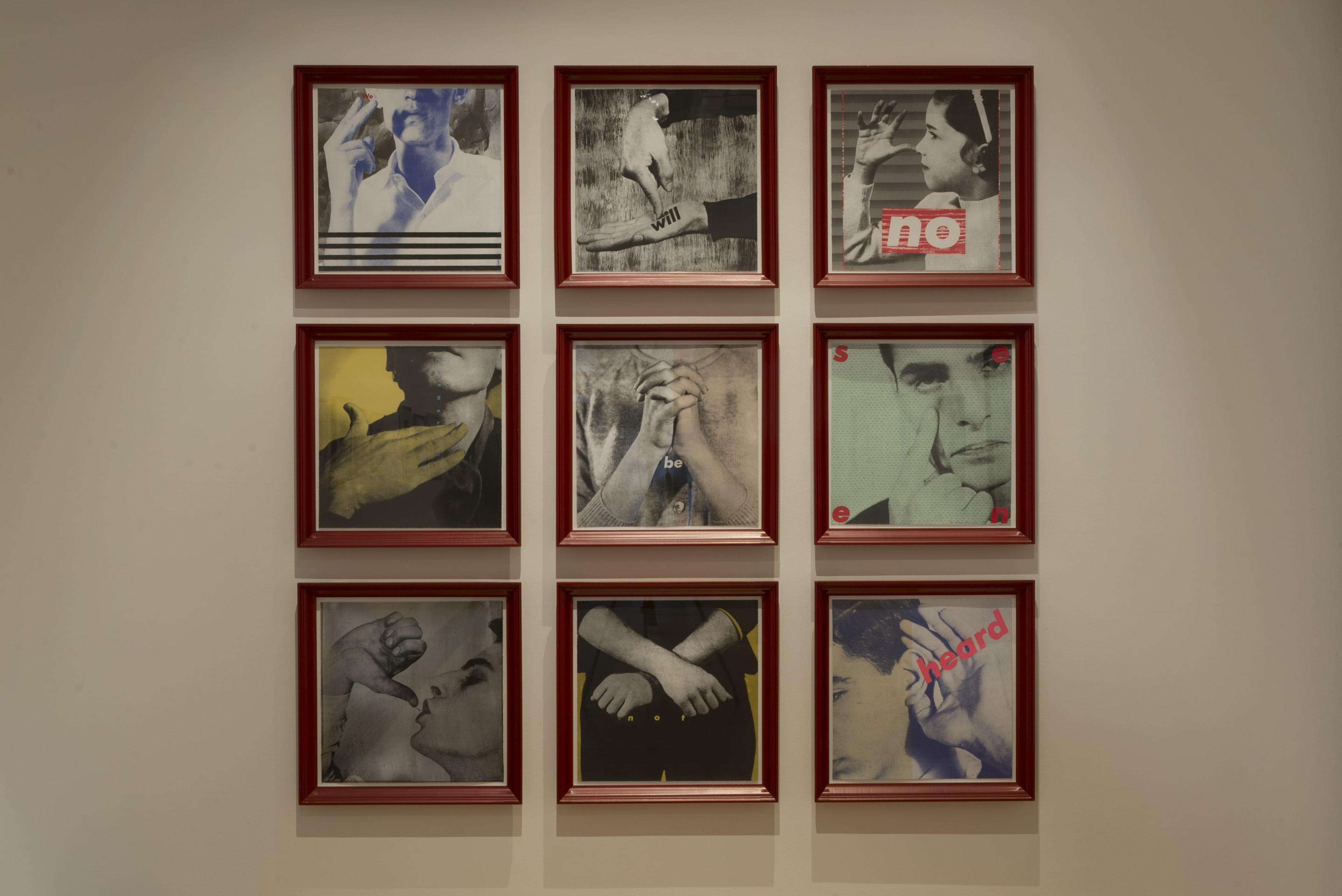 Barbara Kruger, Untitled (We will no longer be seen and not heard), 1985, nine individual framed photolithographs, Collection of Museum of New Zealand Te Papa Tongarewa.