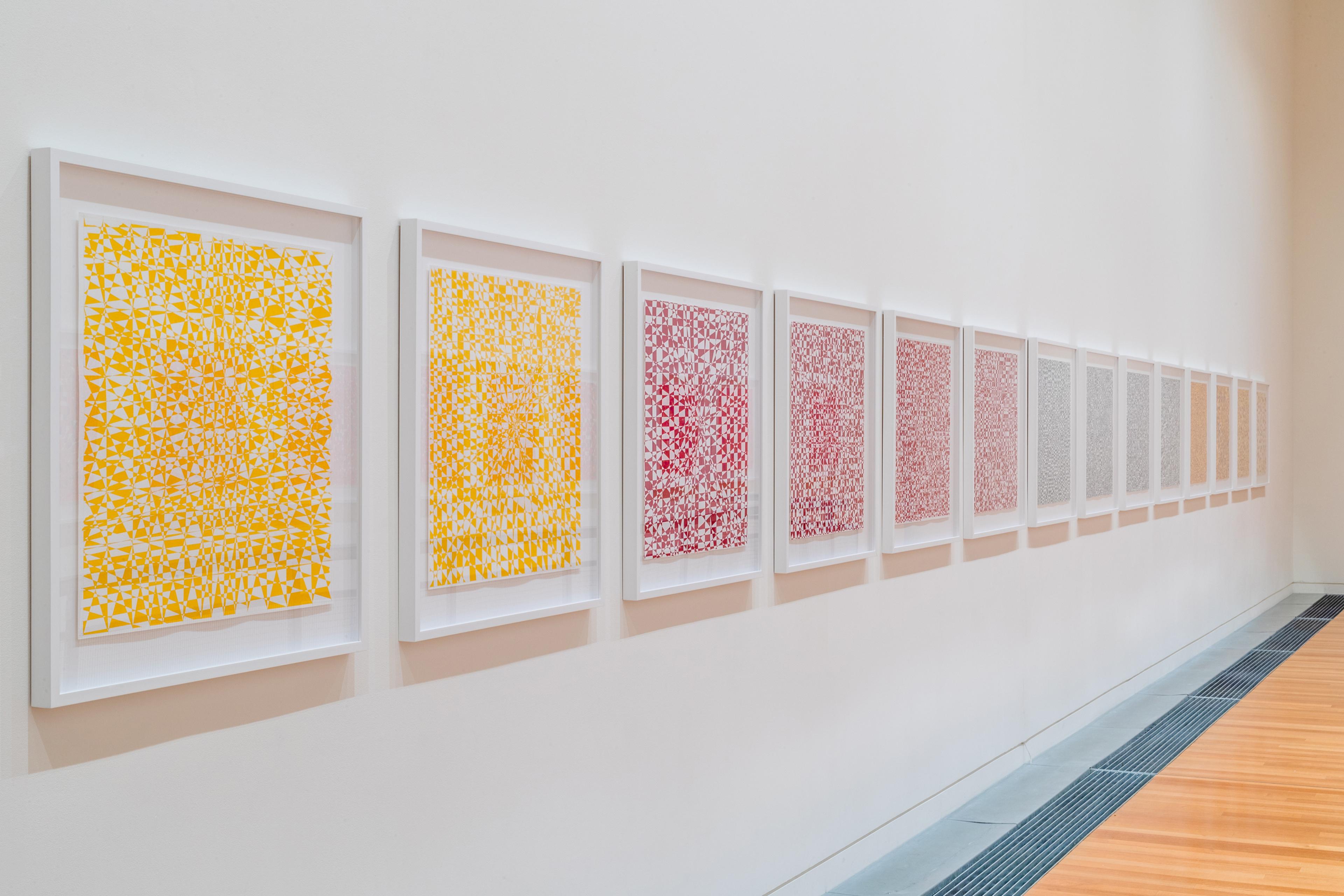 Installation view of The Loom of Time, (2018–19) in Energy Work: Kathy Barry , Te Pātaka Toi Adam Art Gallery, Wellington, 13 July – 25 September 2022. Photo by Ted Whitaker.