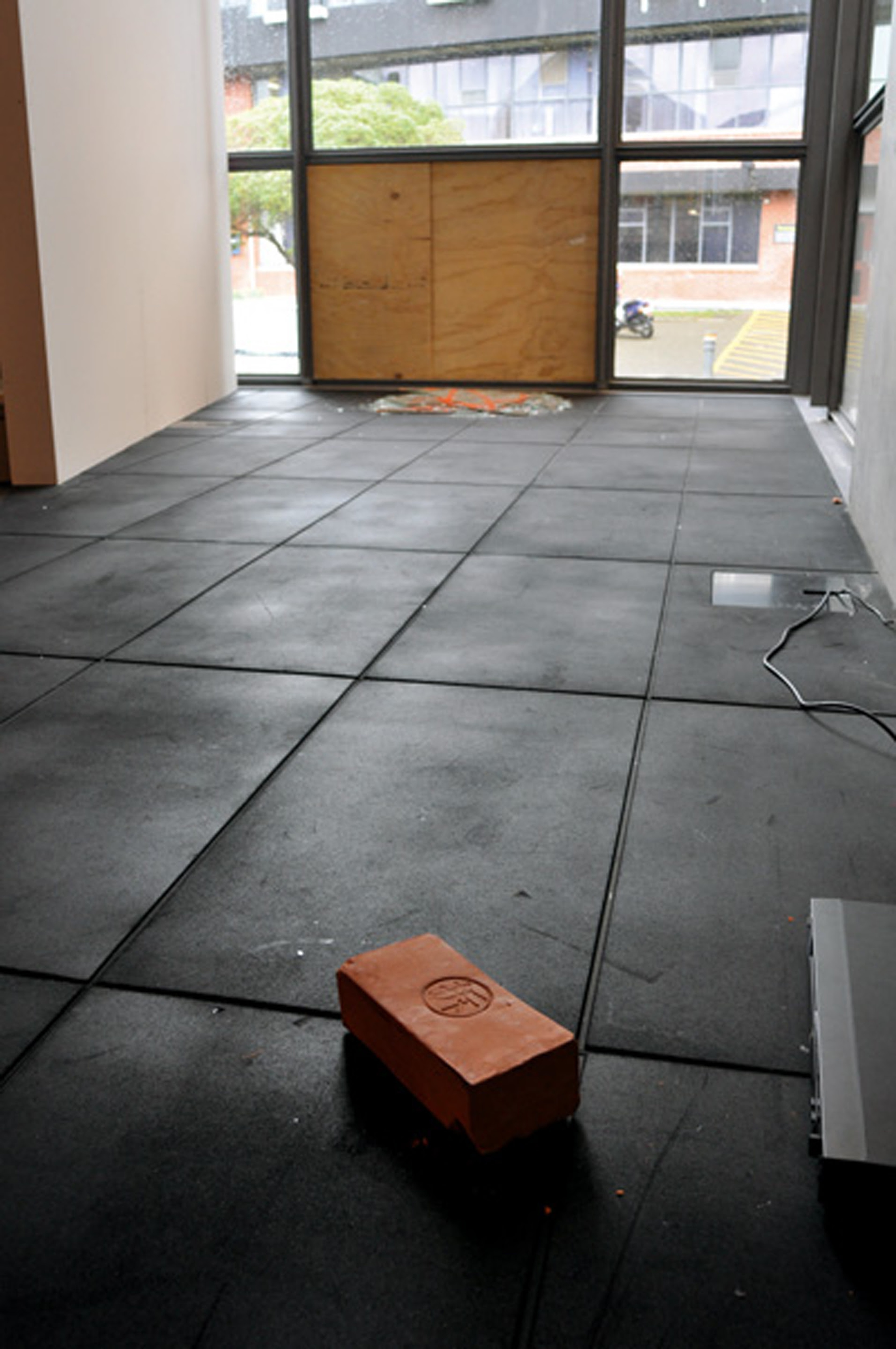 Daniel Malone, Bricks break dialectics, 2009, performance, installation. Installation view, The Future is Unwritten, Adam Art Gallery Te Pātaka Toi, Victoria University of Wellington, 2009 