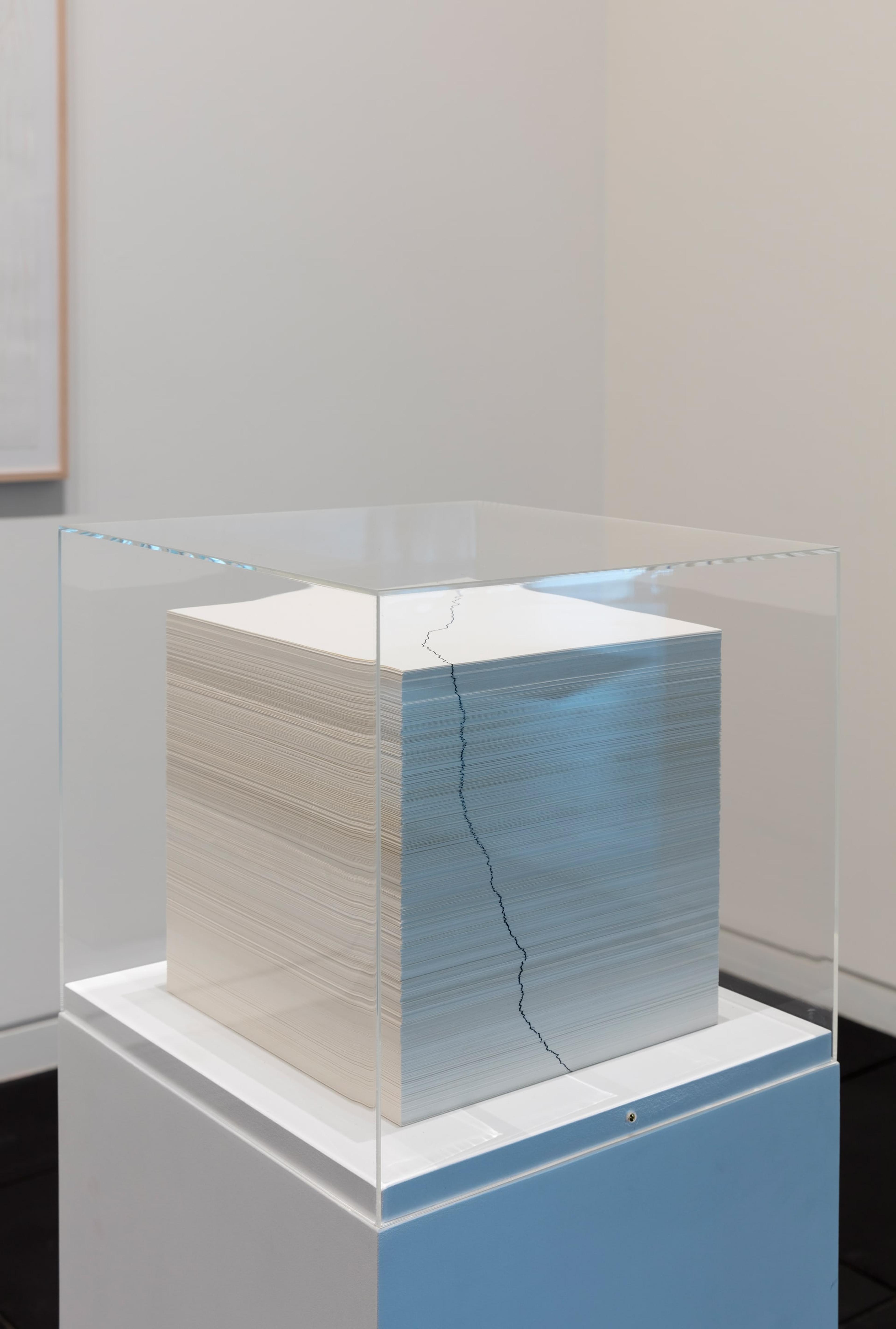 Katharina Hinsberg, Nulla dies sine linea #3, 2001, Isograph on paper, stacked, 932 single sheets, in the ifa-exhibition Linie Line Linea: Contemporary Drawing at the Adam Art Gallery Te Pātaka Toi, Victoria University of Wellington (photo: Shaun Waugh)