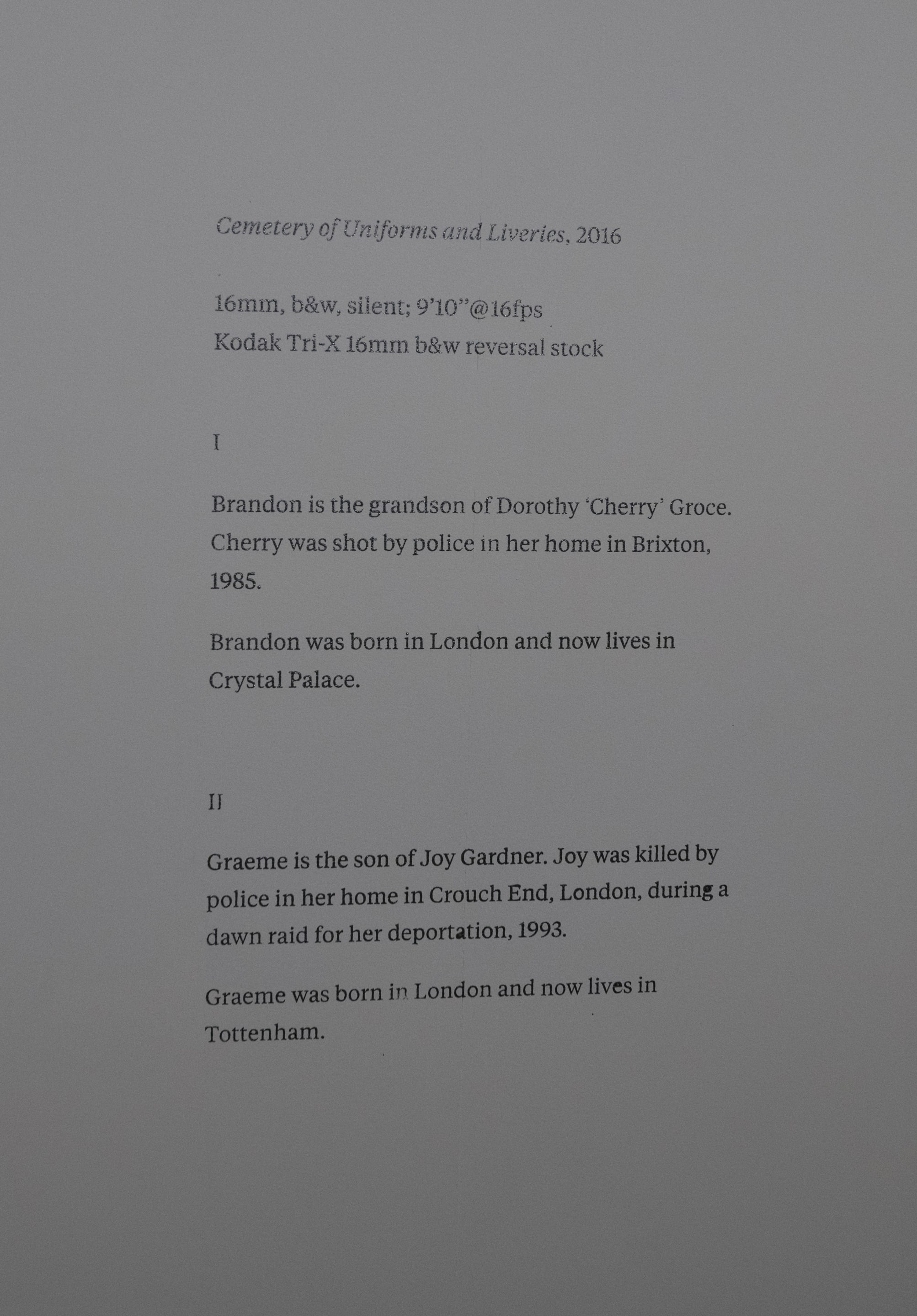 Installation view, Luke Willis Thompson, Adam Art Gallery Te Pātaka Toi, Victoria University of Wellington, 21 February – 15 April 2018