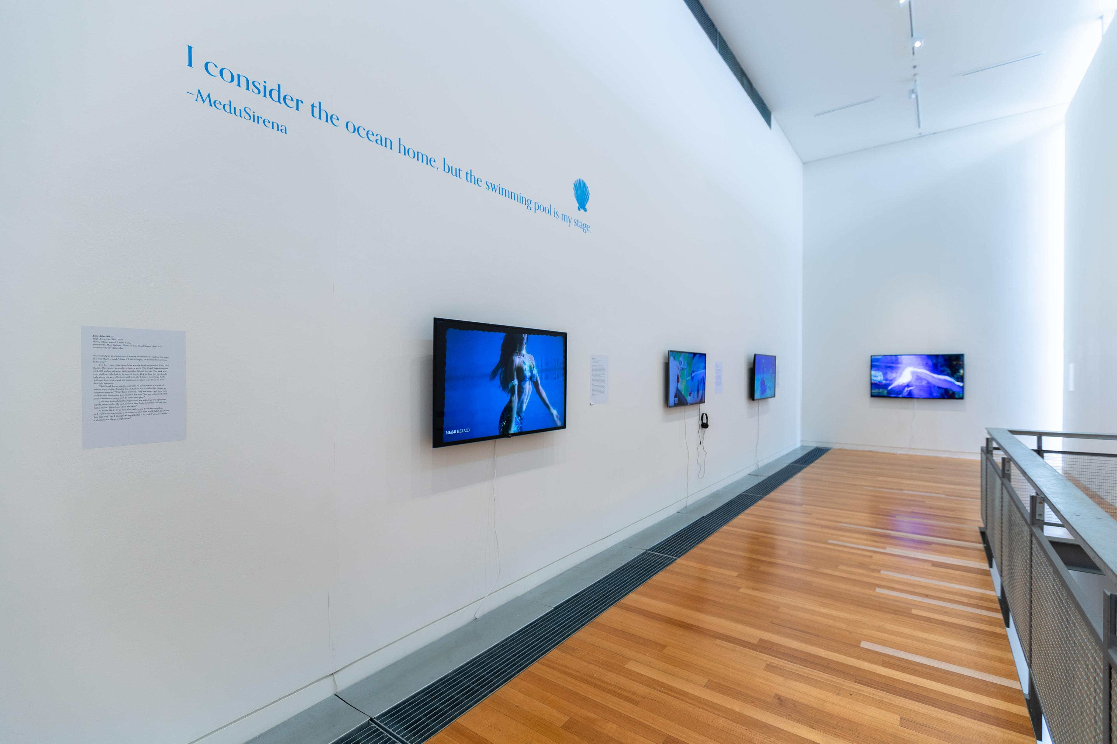 Installation view, Megan Dunn: The Mermaid Chronicles, Te Pātaka Toi Adam Art Gallery, Te Herenga Waka Victoria University of Wellington, 2022. Photo: Ted Whitaker
