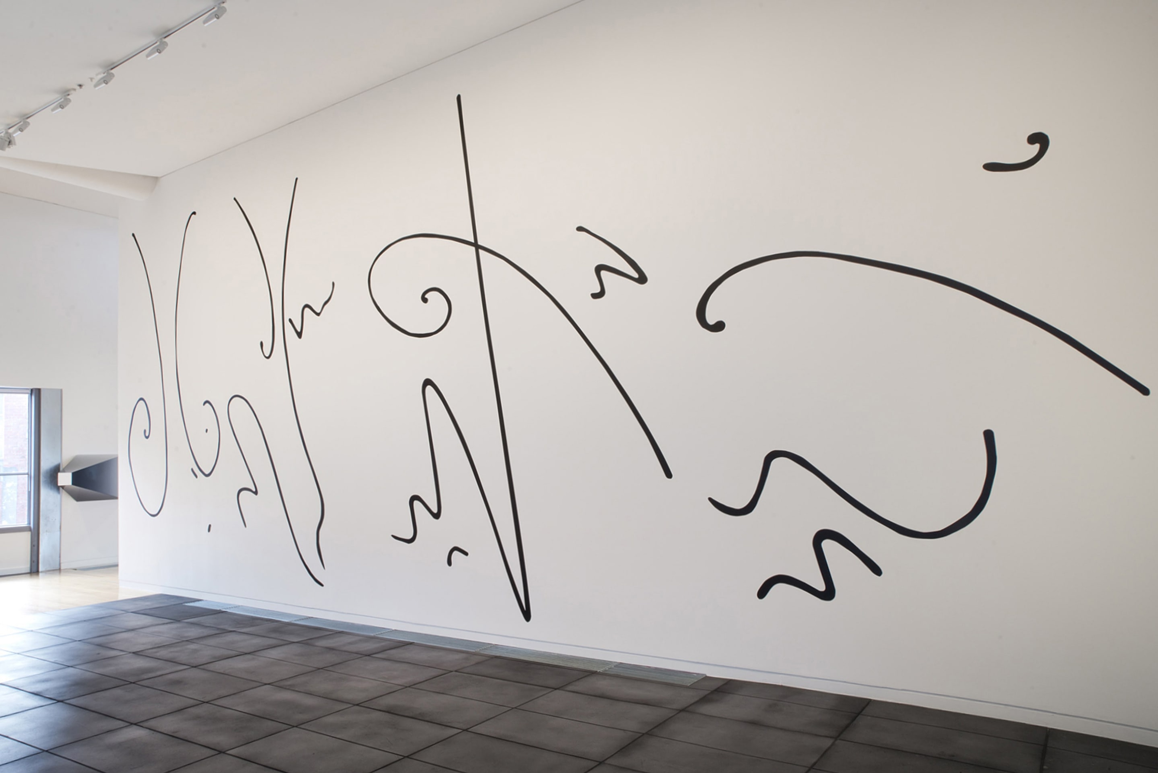 Glenn Otto, An honest means to a dishonest living, 2017, acrylic on wall, on view in Acting Out at Adam Art Gallery Te Pātaka Toi, photo: Shaun Matthews