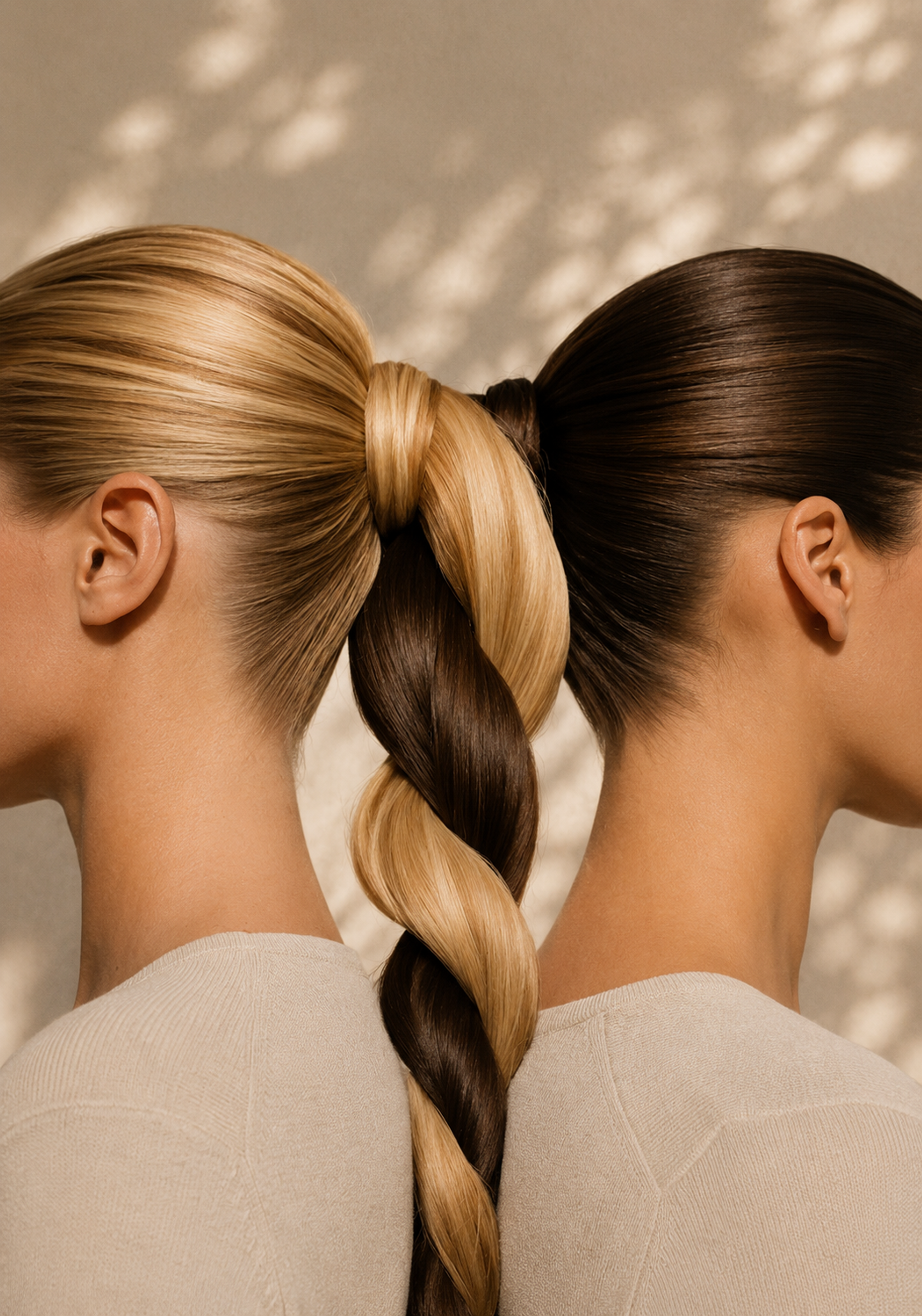 Braunes und blondes Haar ineinander verschlungen. 