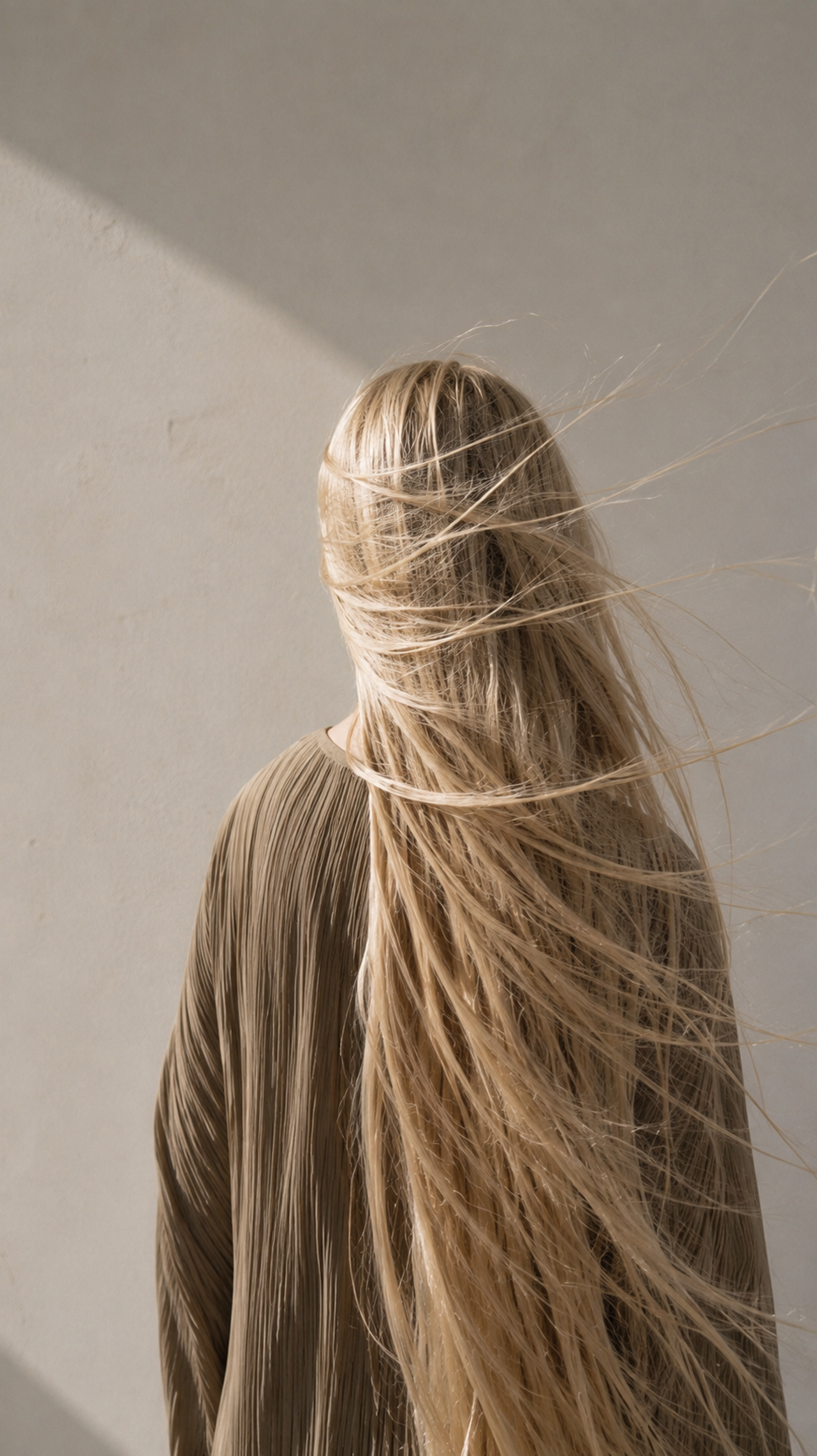 Farb-Porträt mit langem, blonden und wehendem Haar.