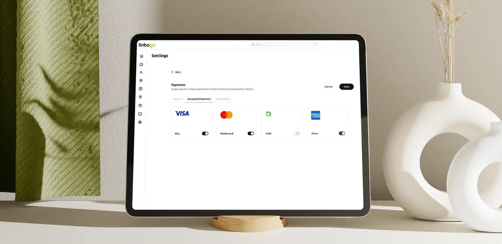 Payments screen