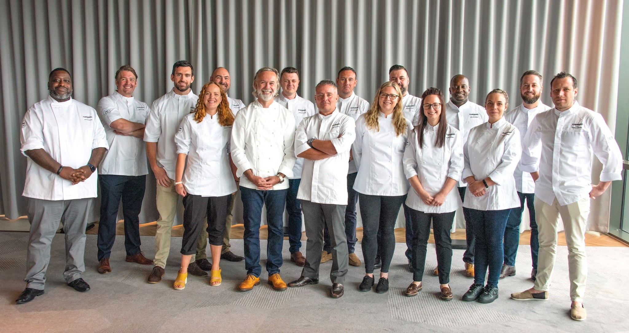 Marcus Wareing with first cohort of Forward with Marcus Wareing, a culinary programme run with Compass