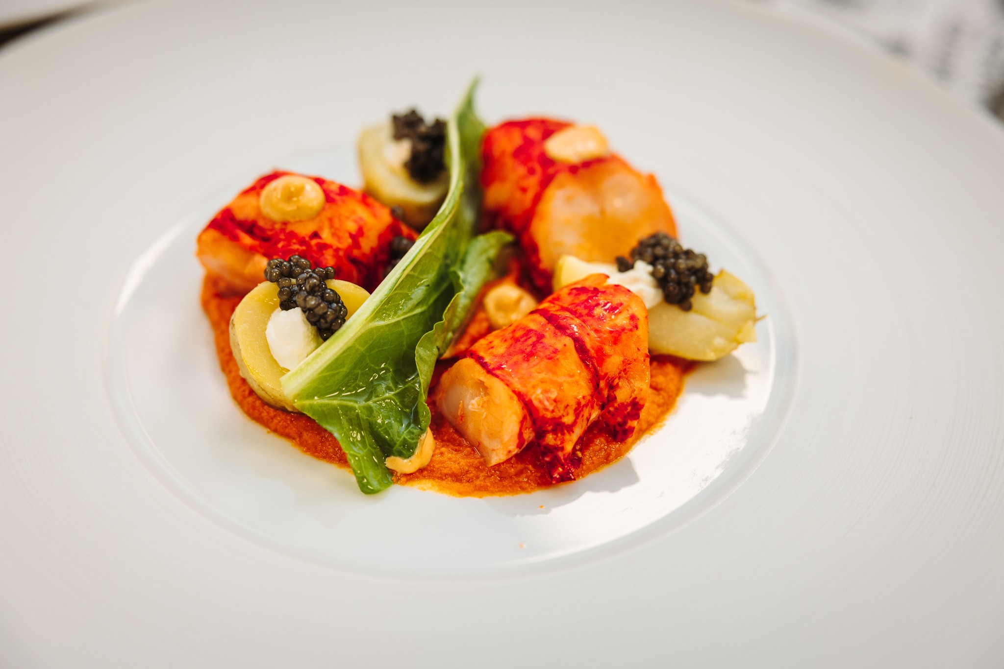 Lobster dish from Marcus Wareing at the Rosewater Pavilion at the 2023 Wimbledon Championships 
