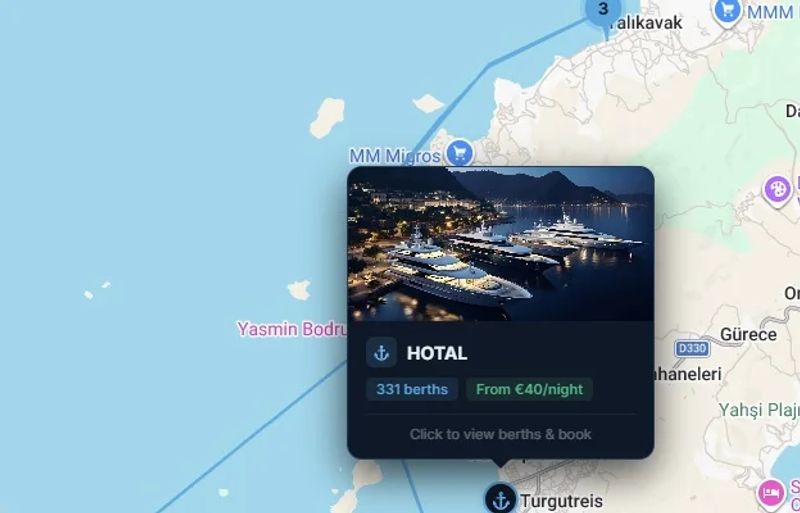 Marina advert popup on the Sidon route map