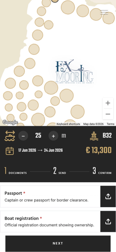 Fox Mooring booking flow on a phone