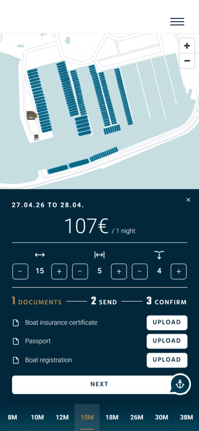 Puerto Portals berths page on a phone