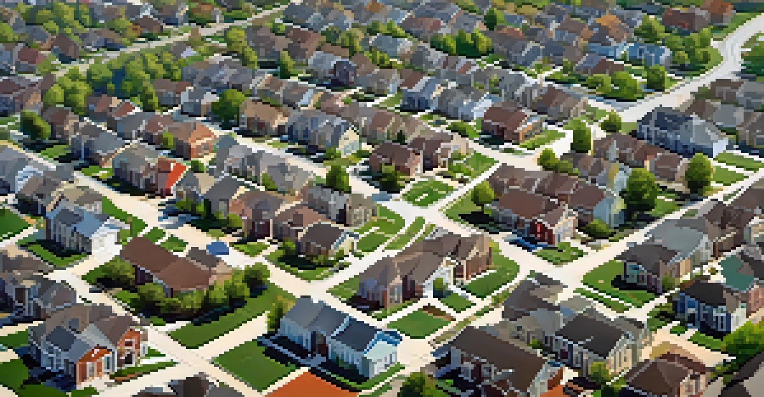 Aerial view contrasting affluent and underfunded school districts, highlighting differences in school infrastructure and community resources.