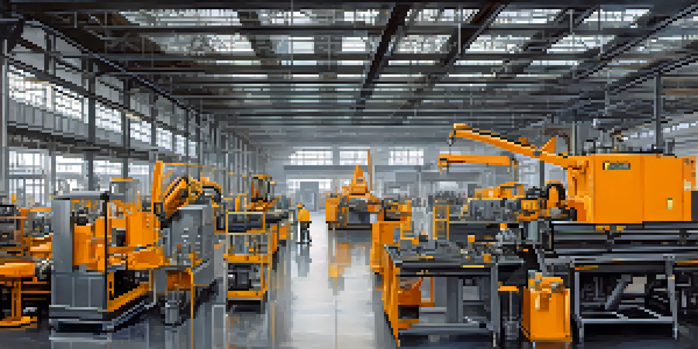 A busy manufacturing facility in Pennsylvania with workers operating advanced machinery, under bright natural light.