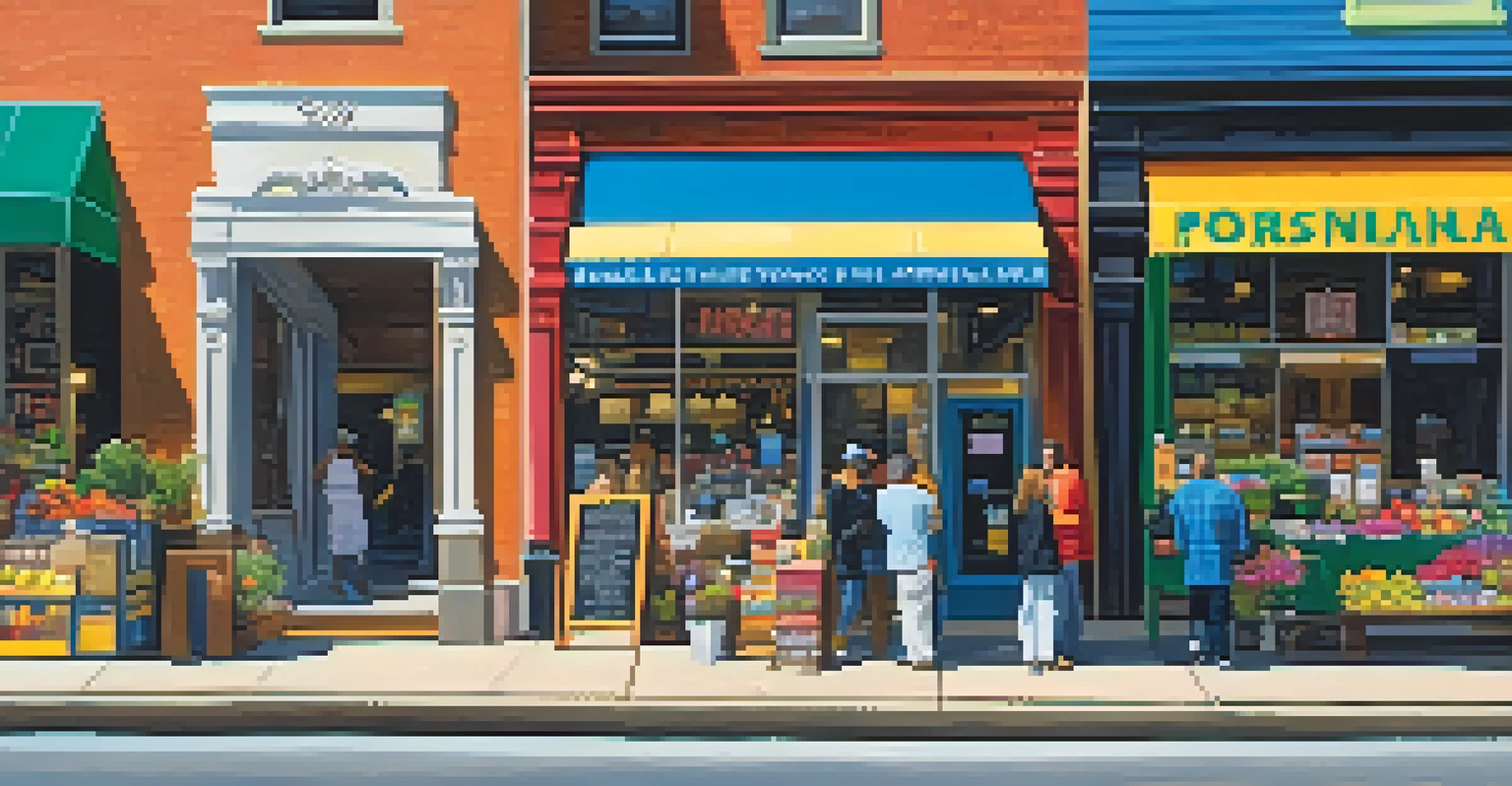 A lively retail street in Pennsylvania with local shops and bustling shoppers.