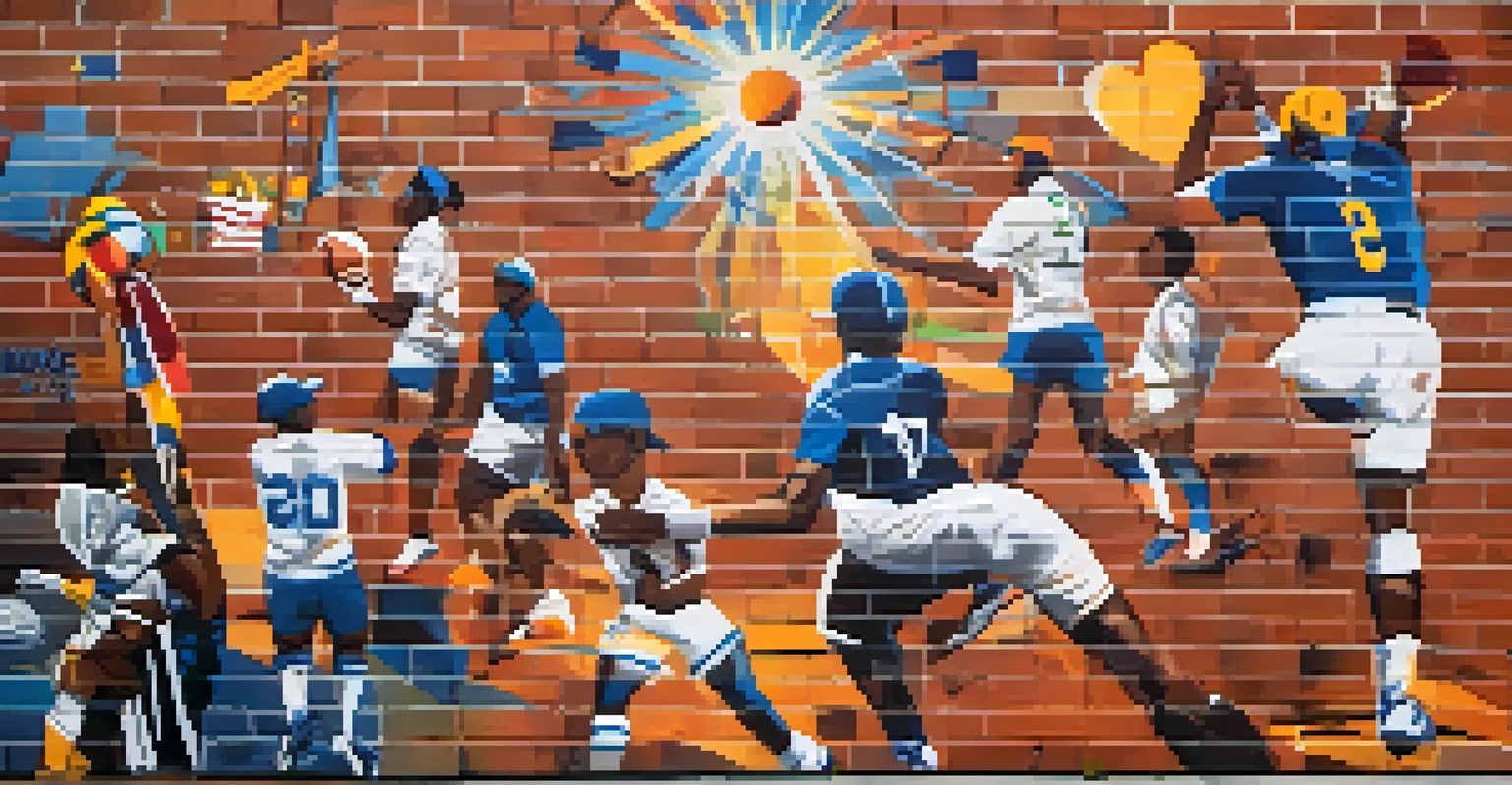 A colorful mural on a brick wall depicting local sports heroes and community spirit in Pennsylvania.