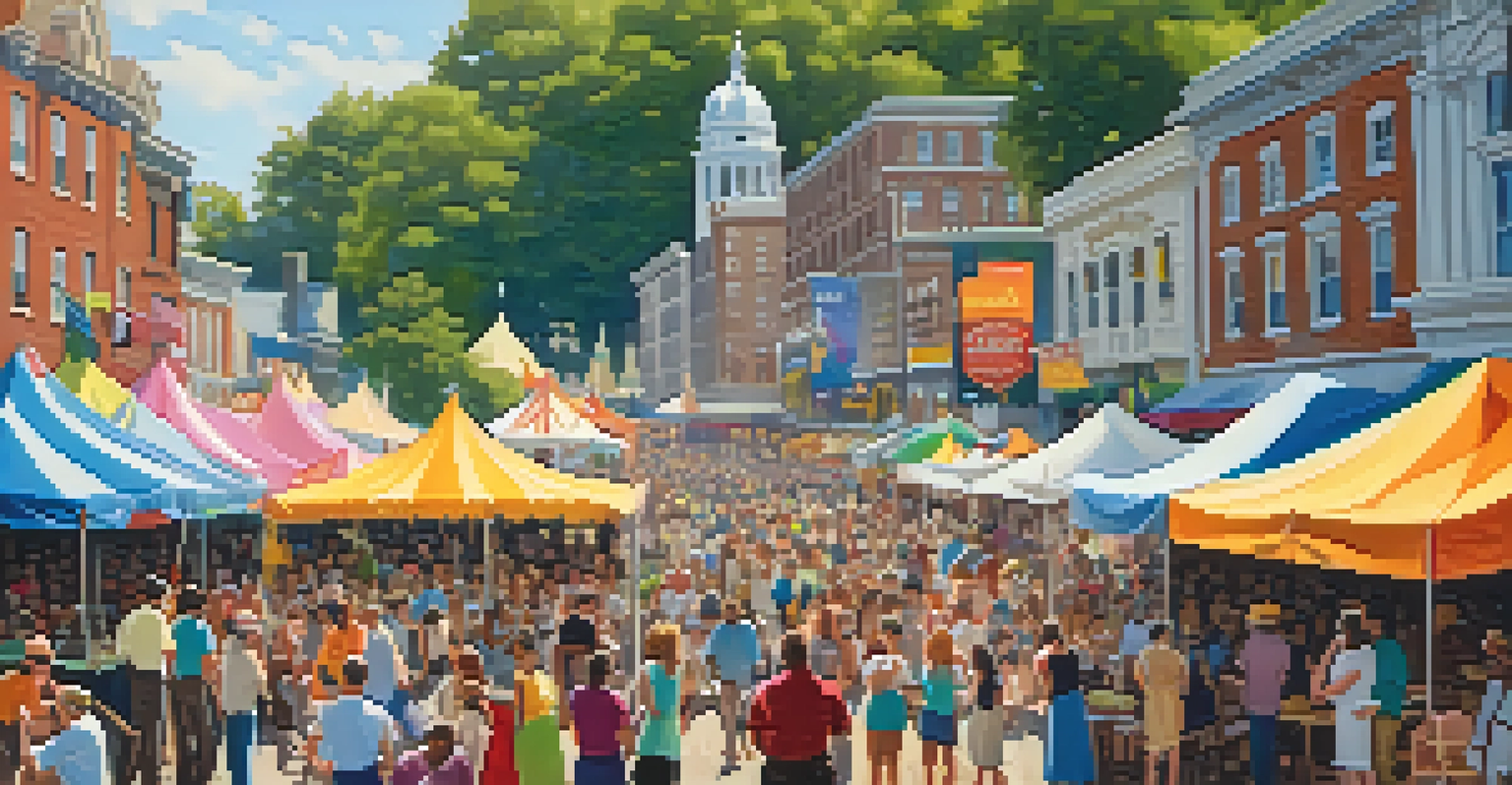 A bustling outdoor jazz festival in Pennsylvania with musicians on stage and a diverse audience enjoying the event.