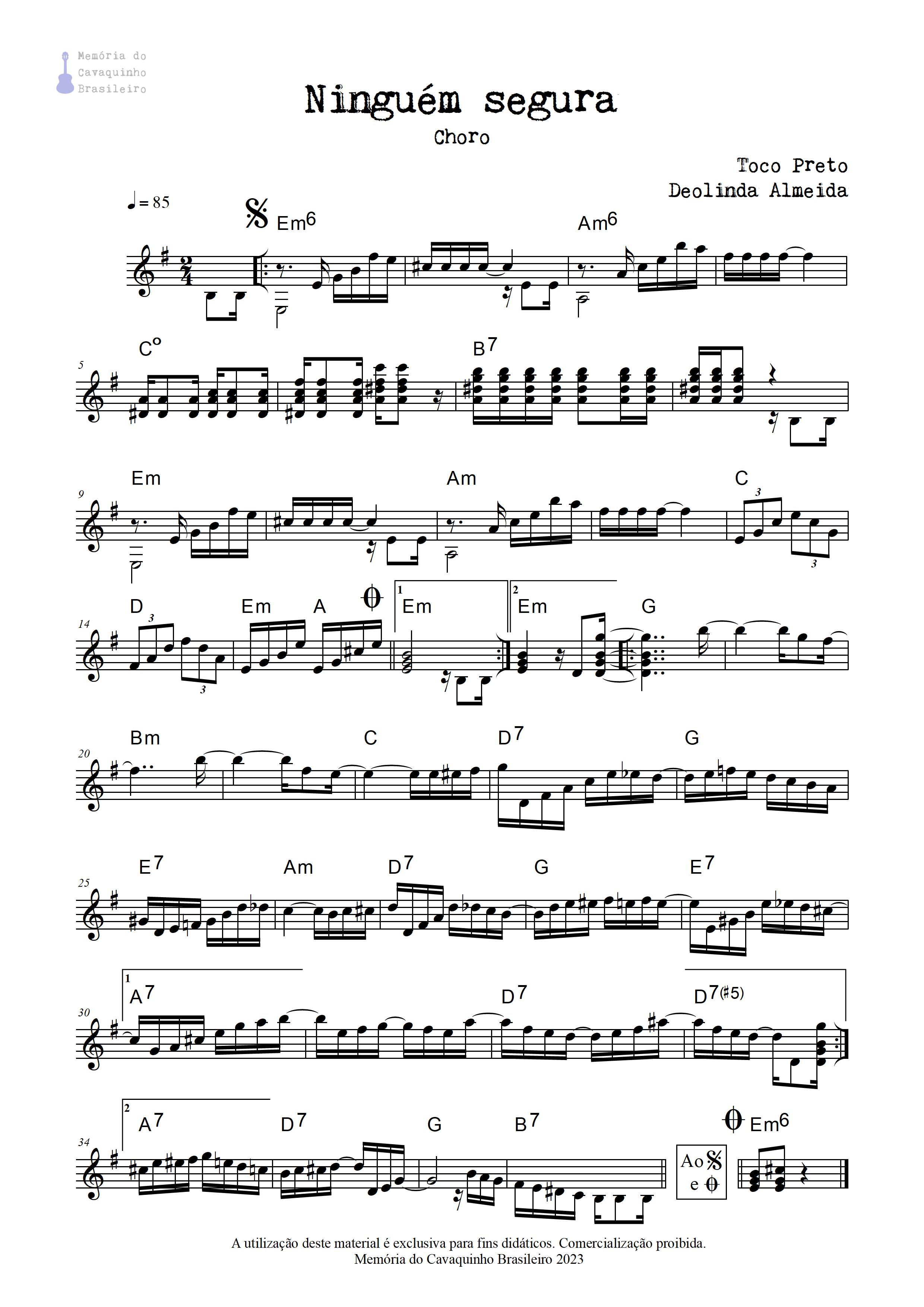 Partitura de Ninguém Segura
