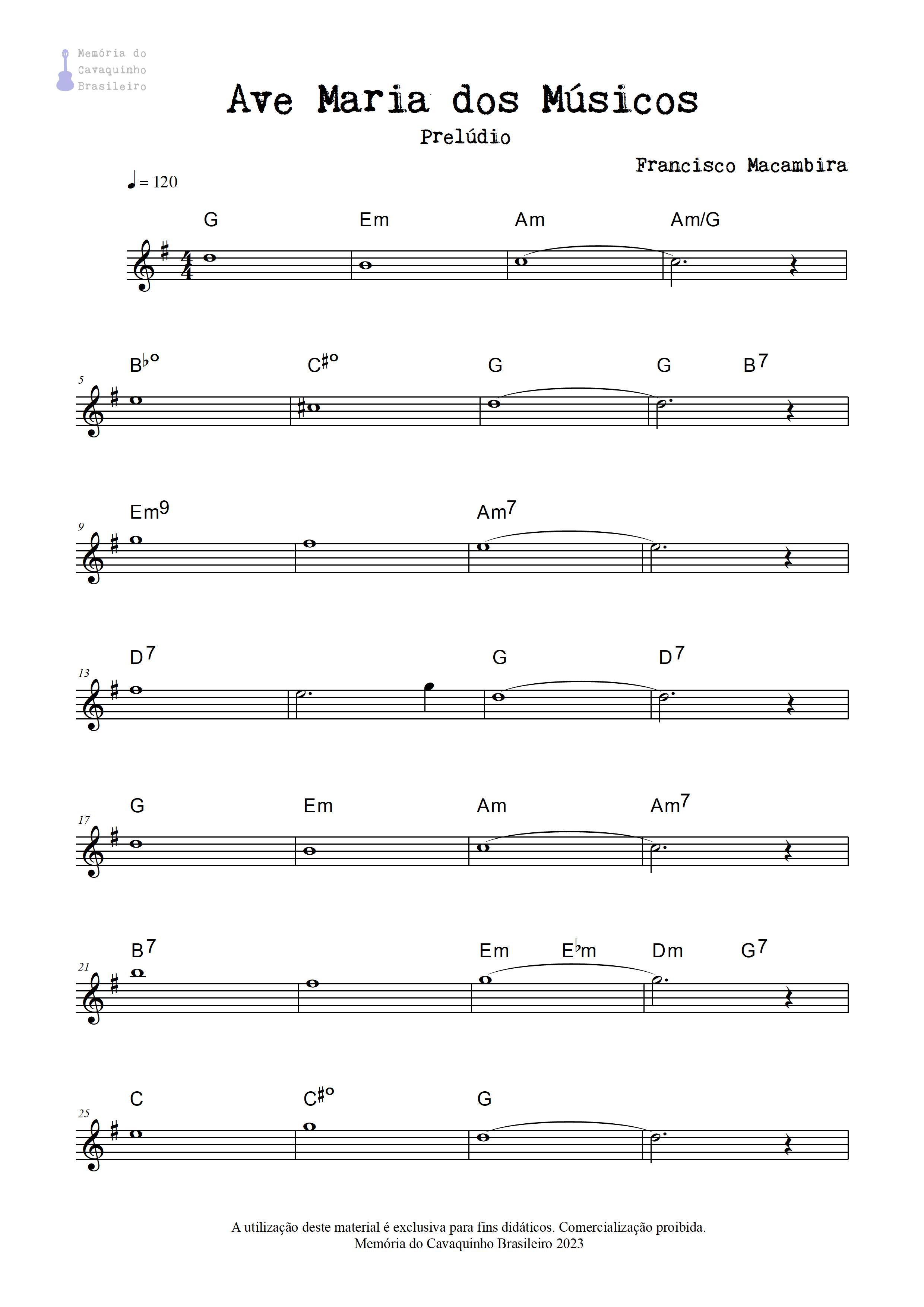 Partitura de Ave Maria do Músicos