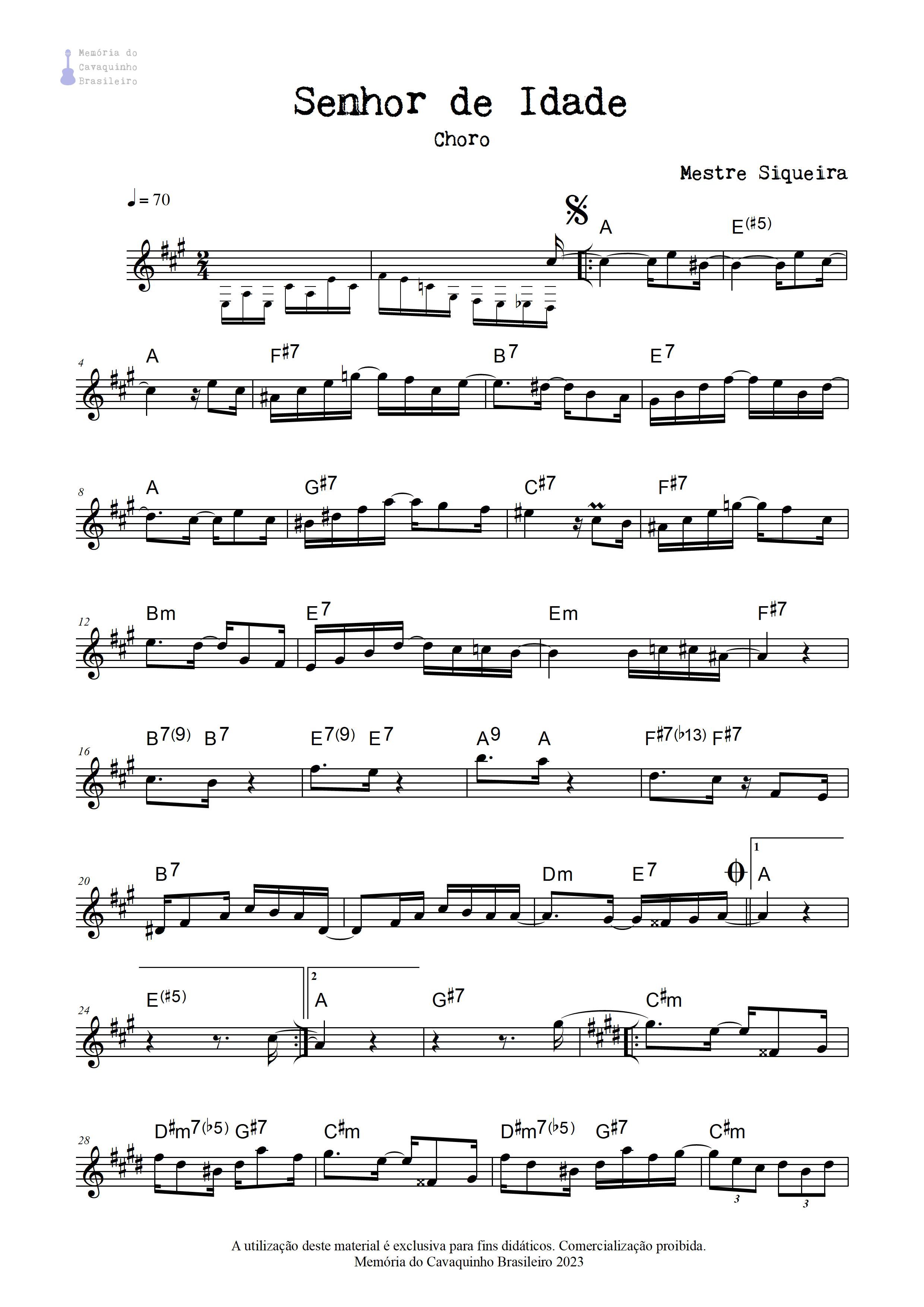 Partitura de Senhor de Idade