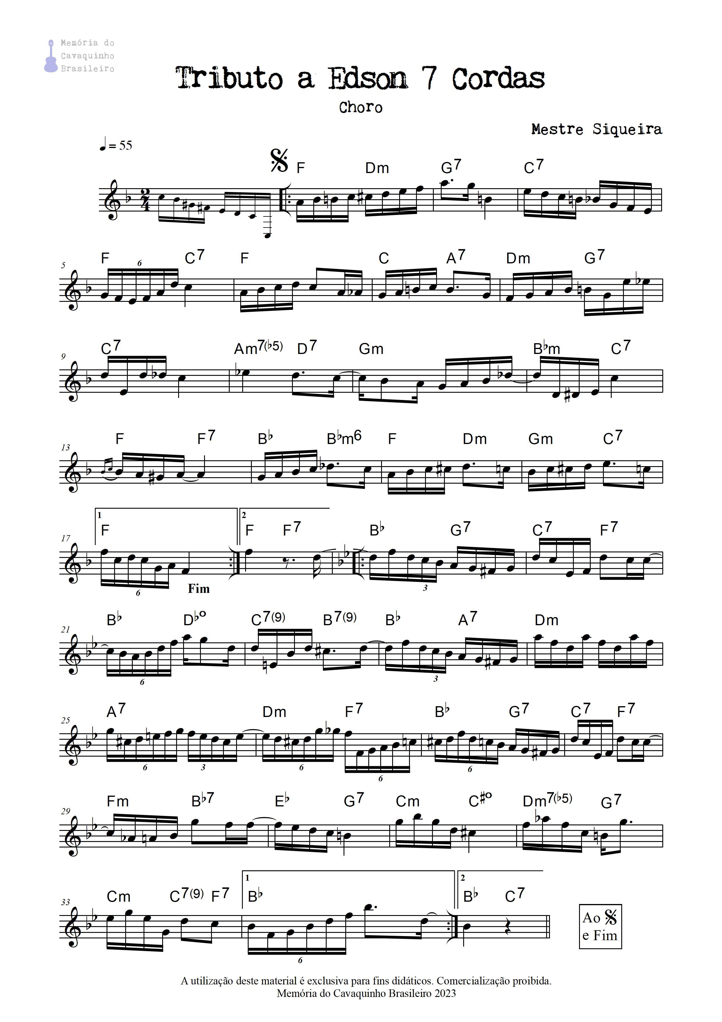 Partitura de Tributo a Edson 7 Cordas