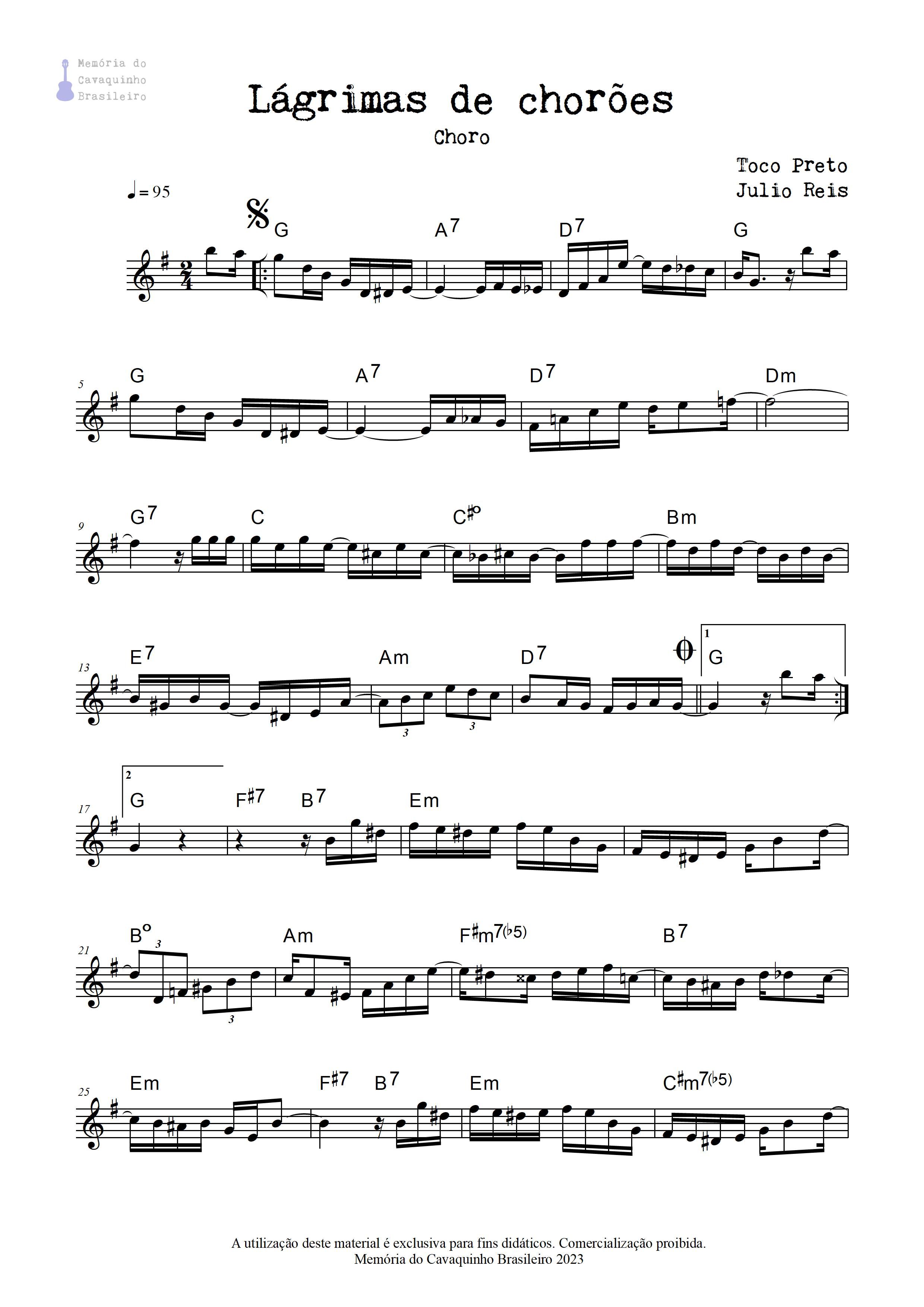 Partitura de Lágrimas de Chorões