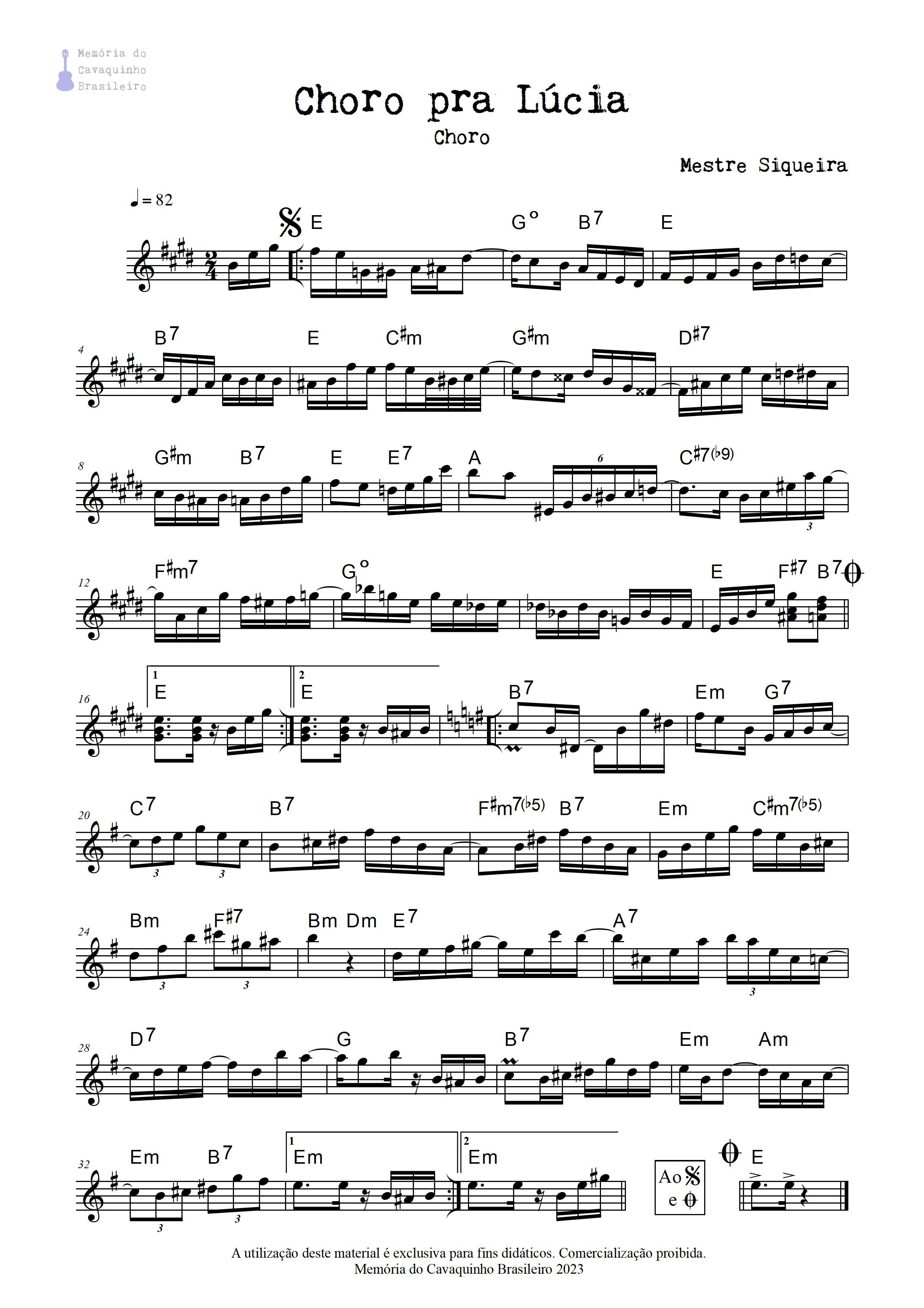 Partitura de Choro pra Lúcia