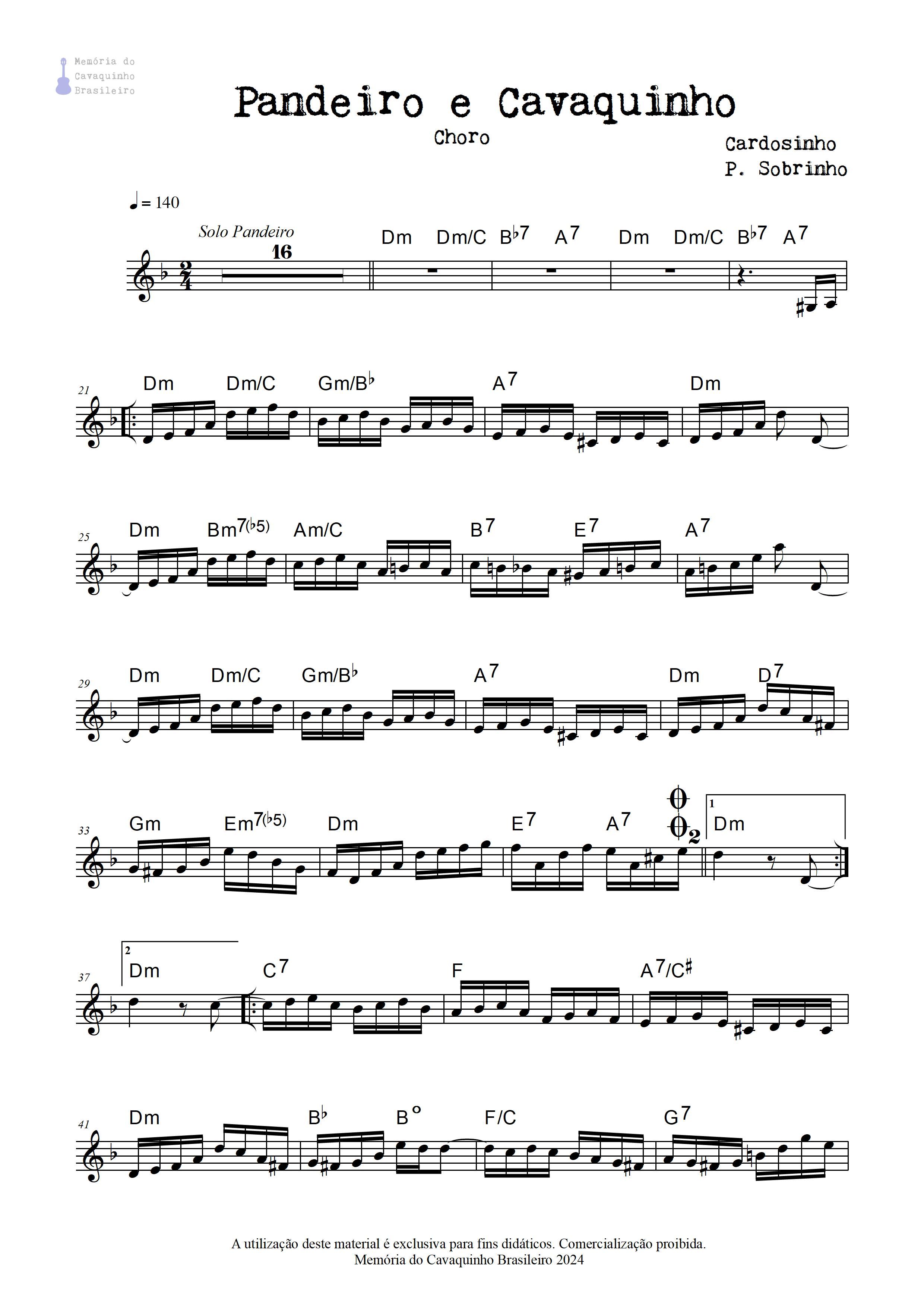 Partitura de Pandeiro e Cavaquinho