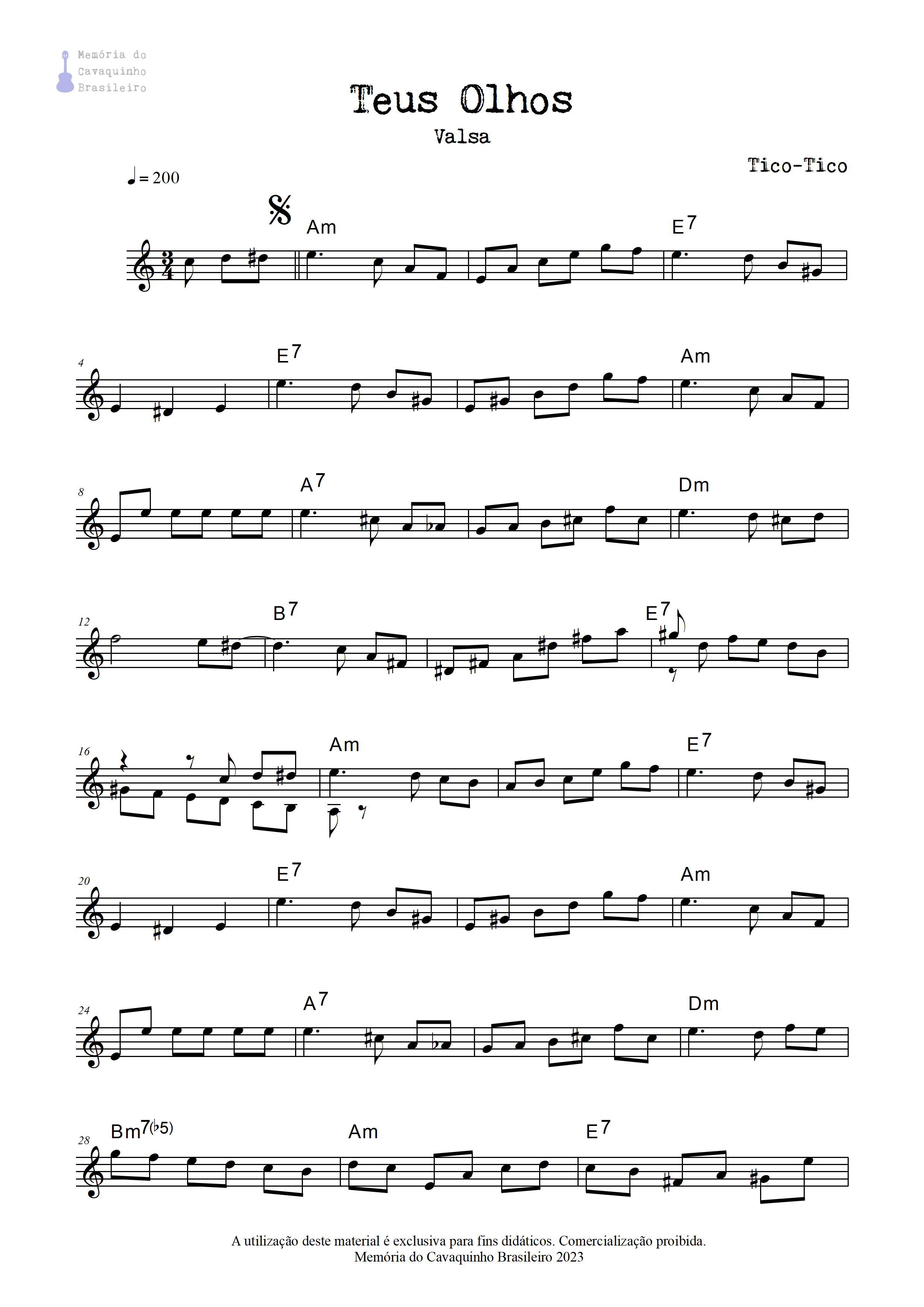 Partitura de Teus Olhos