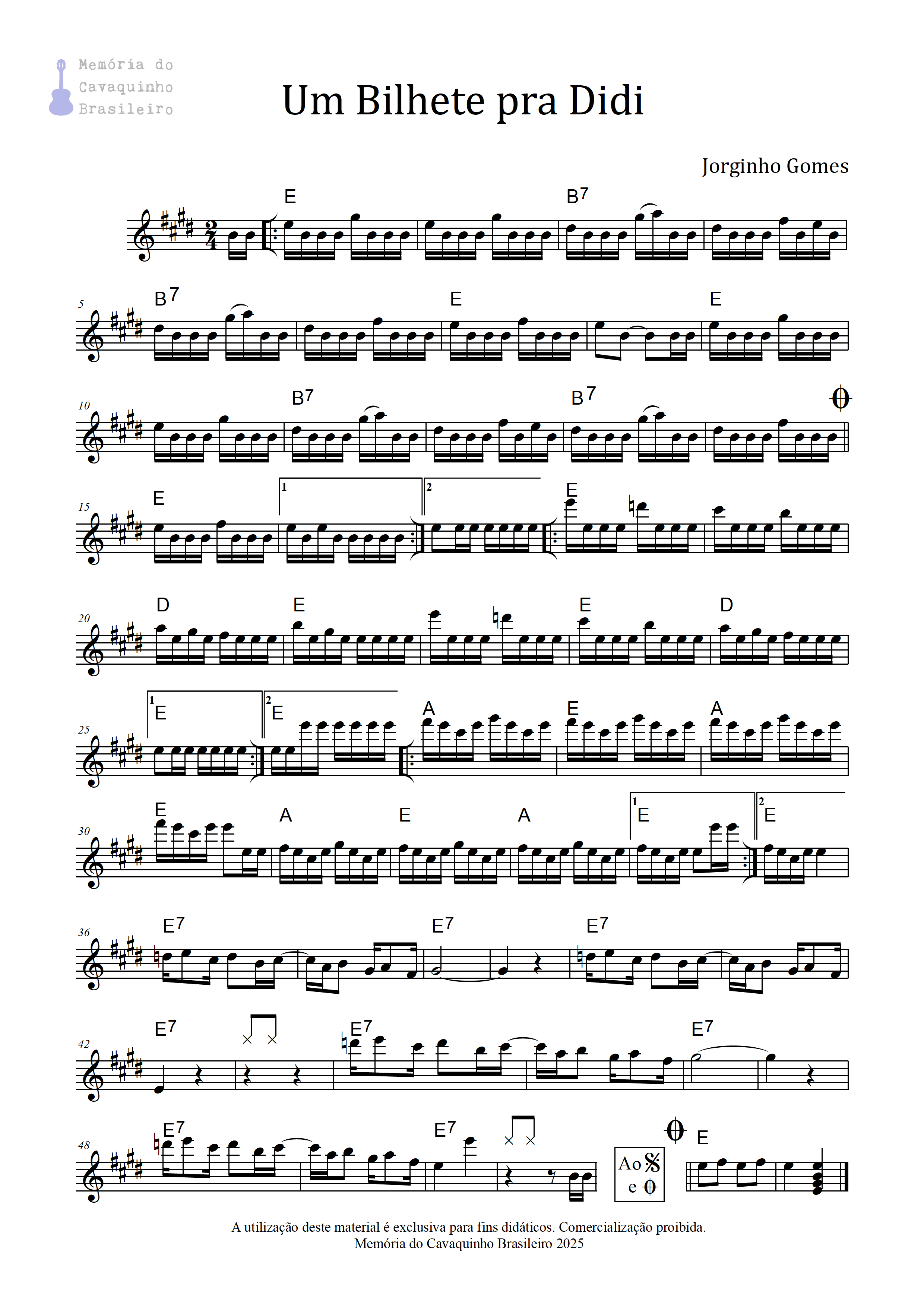 Partitura de Um Bilhete pra Didi