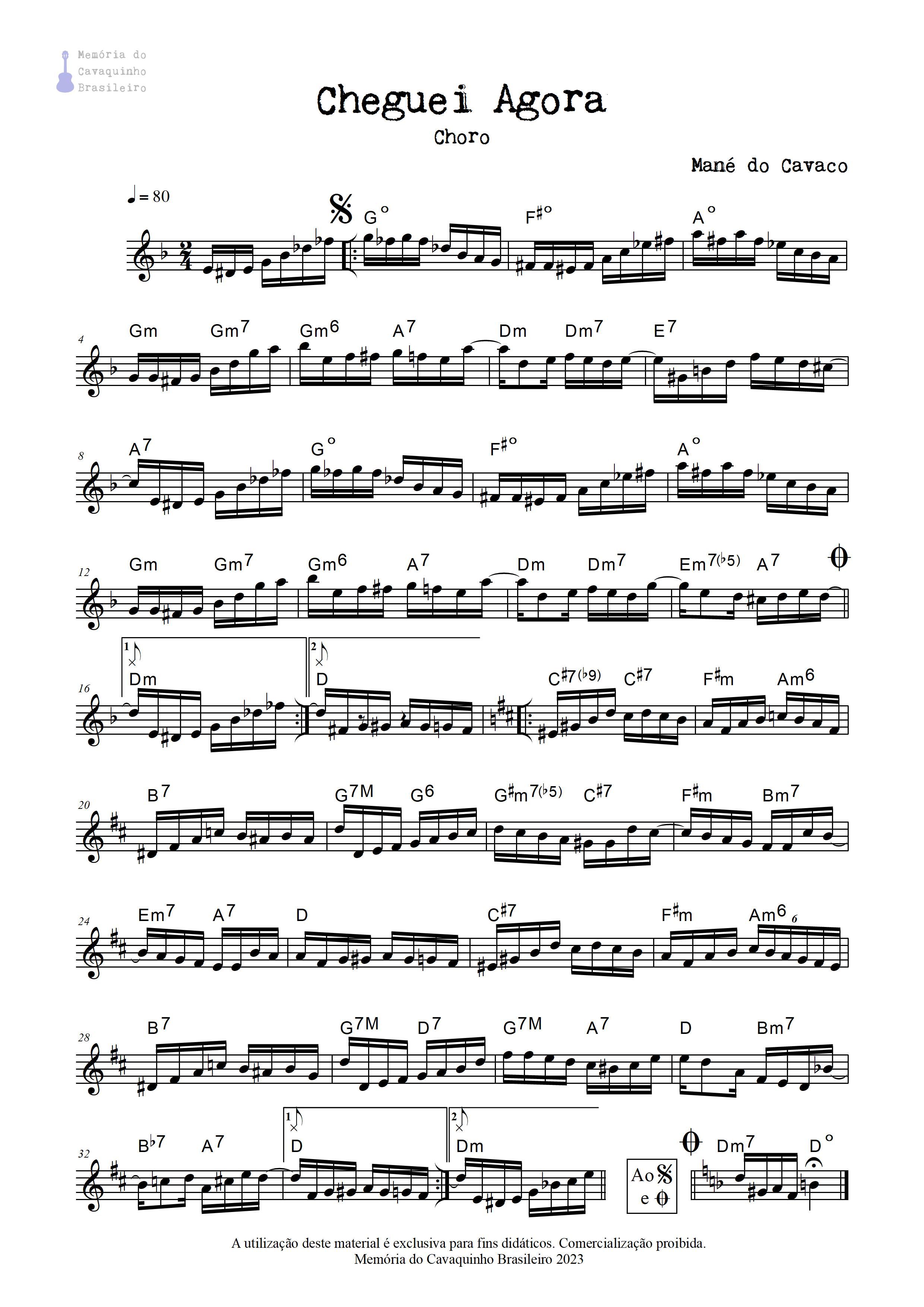 Partitura de Cheguei Agora