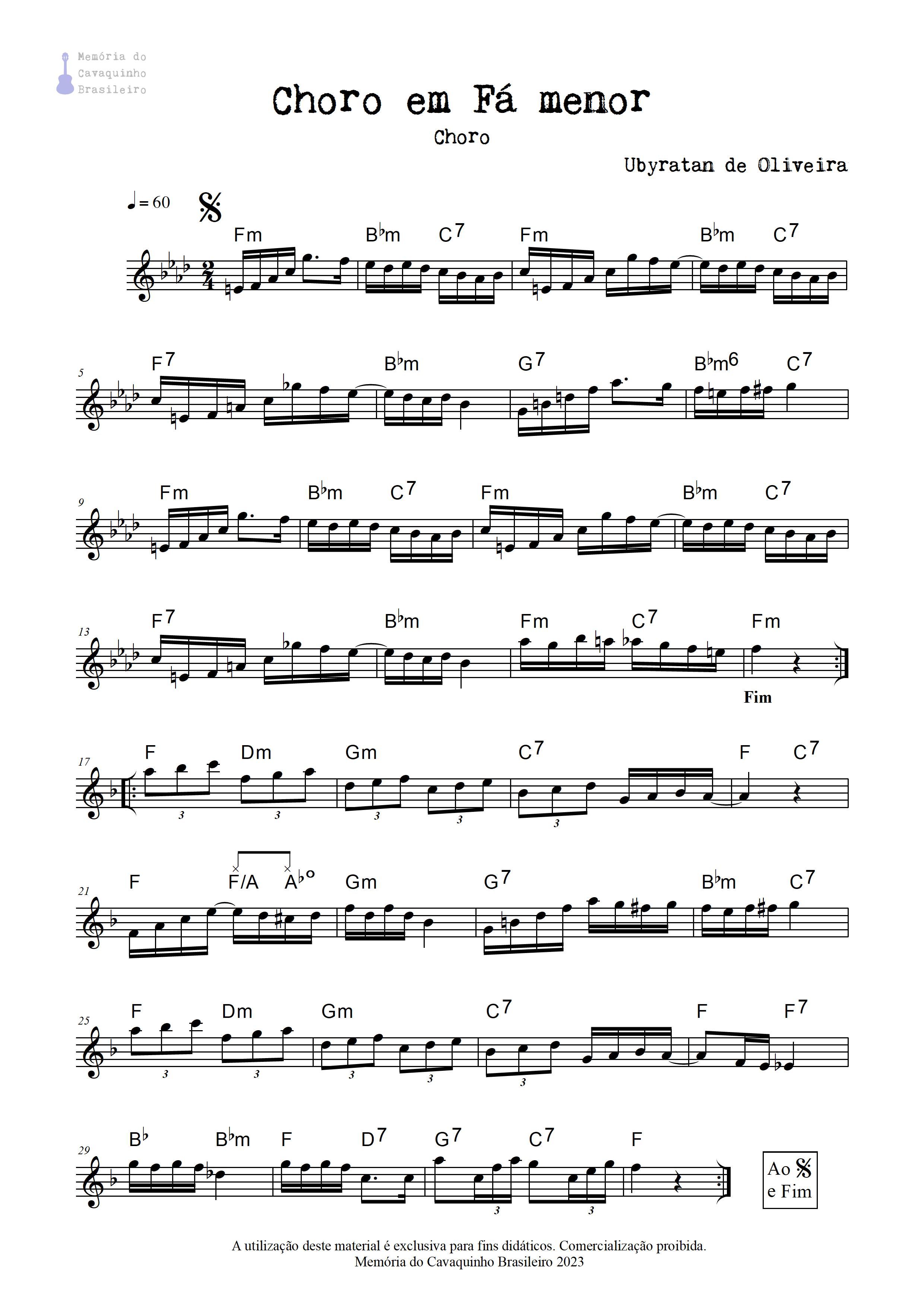 Partitura de Choro em fá menor