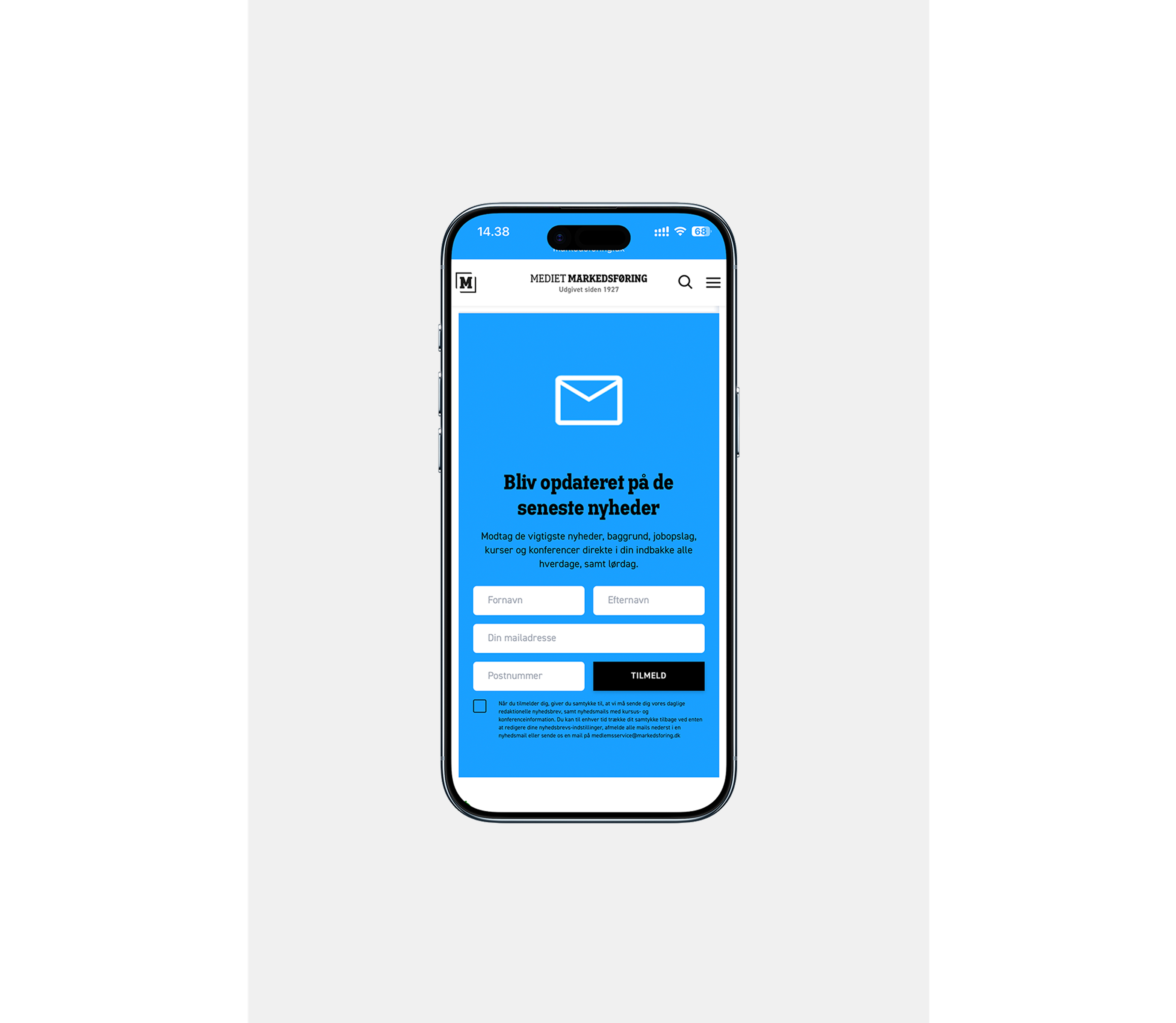single mobile screen of dansk markedsføring