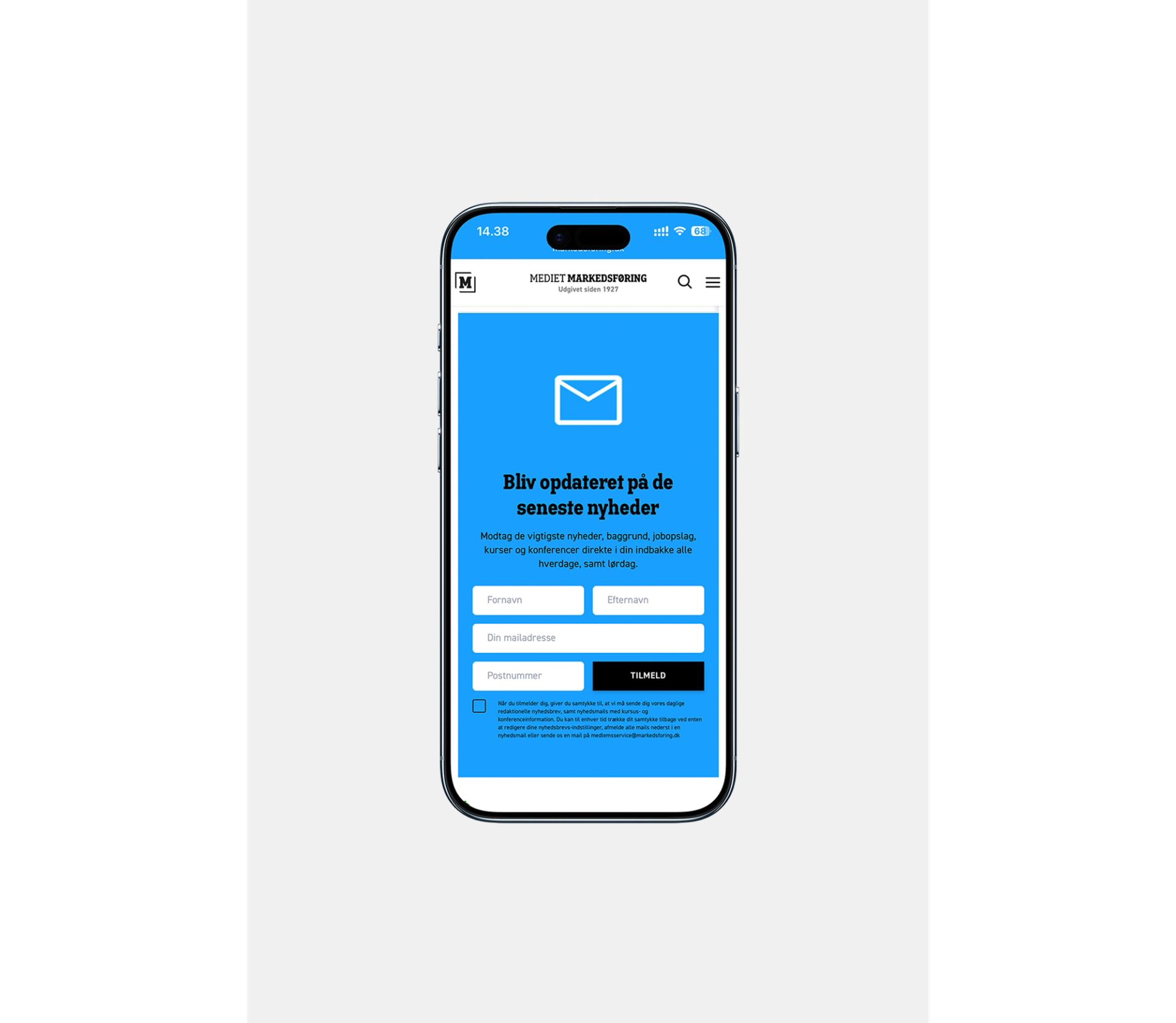 single mobile screen of dansk markedsføring